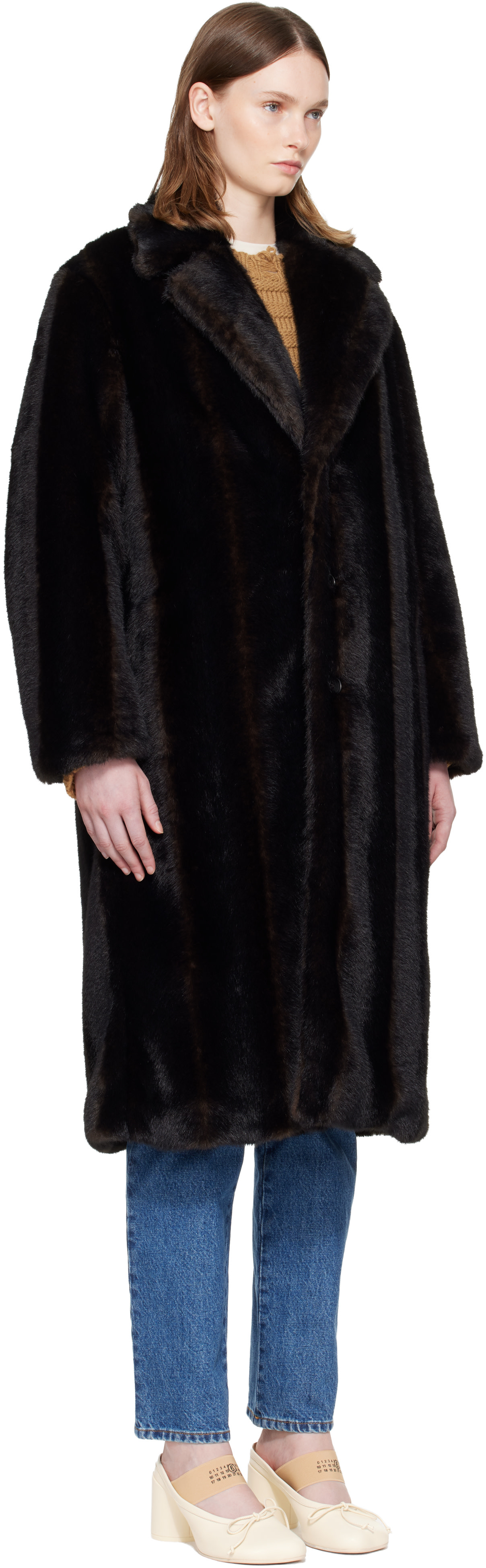 MM6 Maison Margiela: Brown Faux-Fur Coat | SSENSE