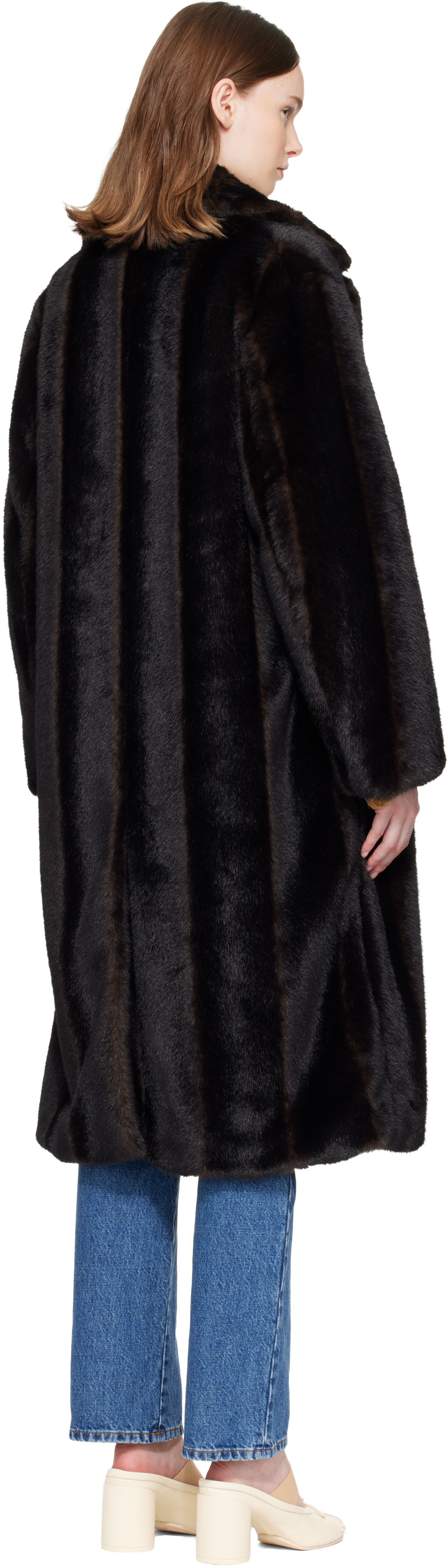 MM6 Maison Margiela: Brown Faux-Fur Coat | SSENSE
