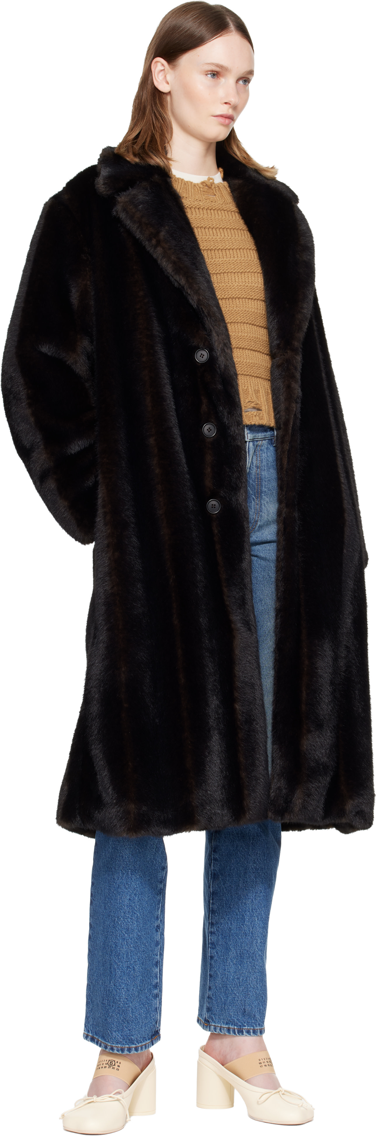MM6 Maison Margiela: Brown Faux-Fur Coat | SSENSE