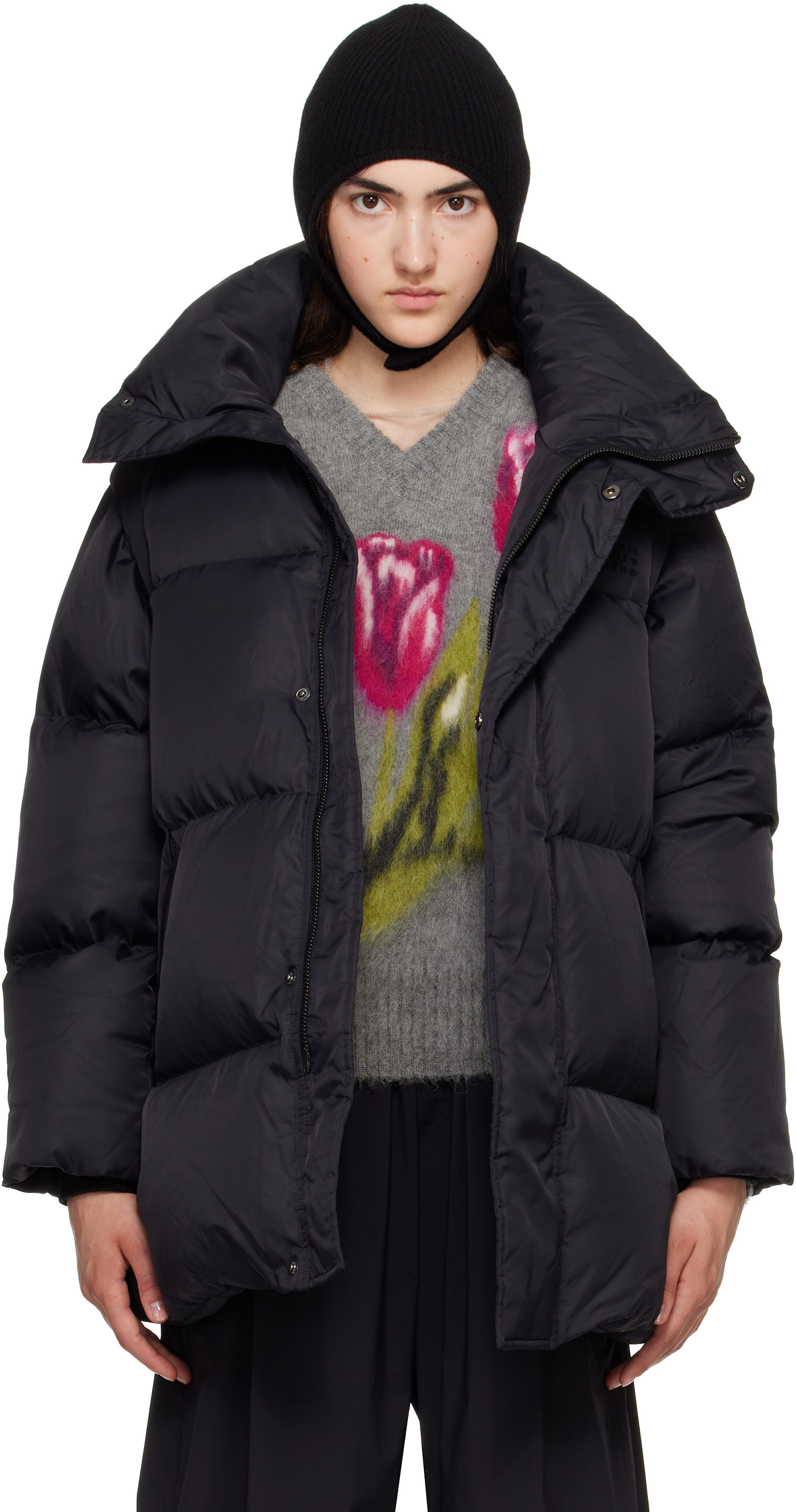 MM6 MAISON MARGIELA ダウンジャケット アウター ブラック 黒 MM6 Maison Margiela: ブラック ナイロン ダウン パファージャケット