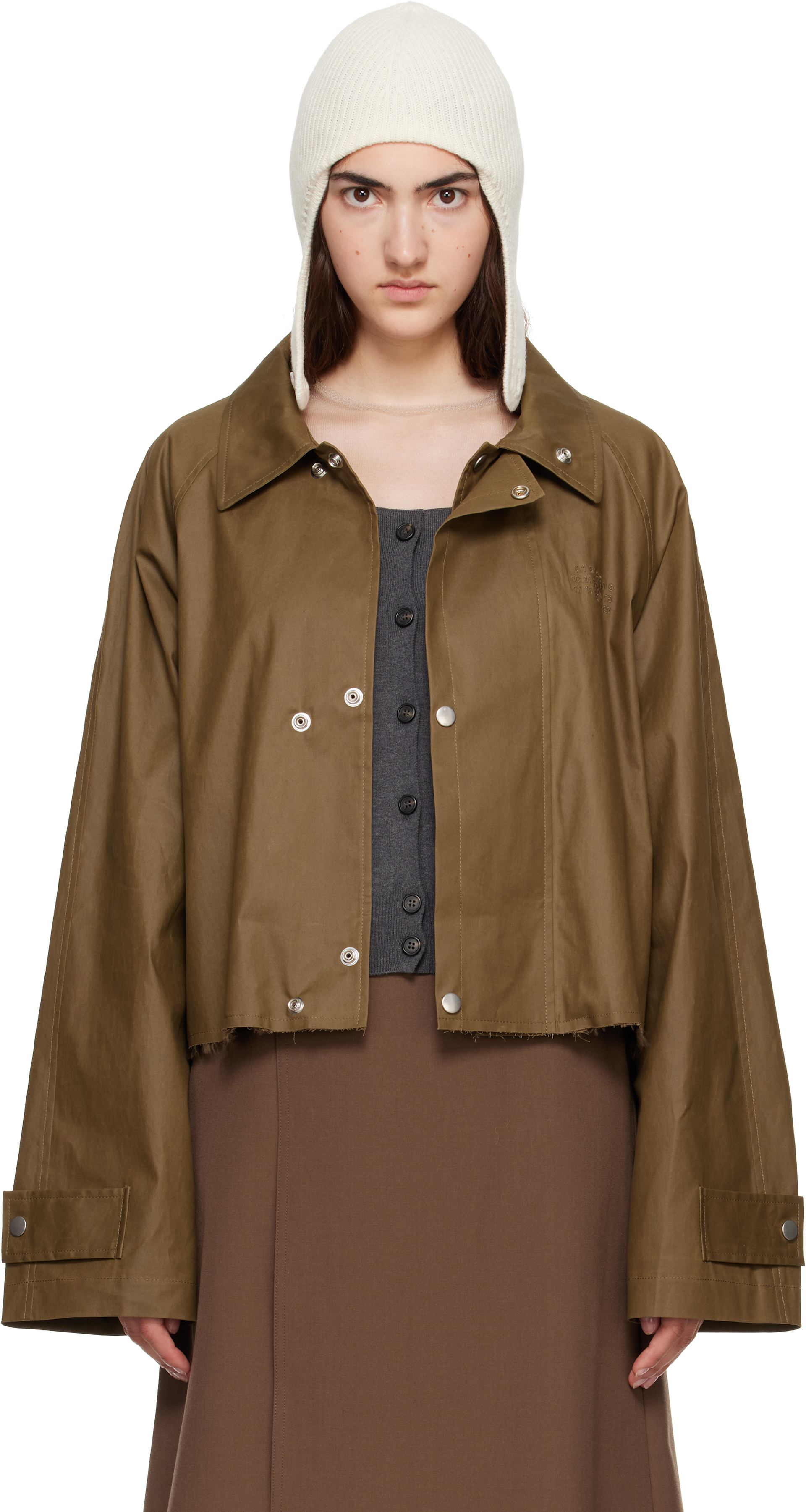 MM6 Maison Margiela: Khaki Coated Short Trench Jacket | SSENSE