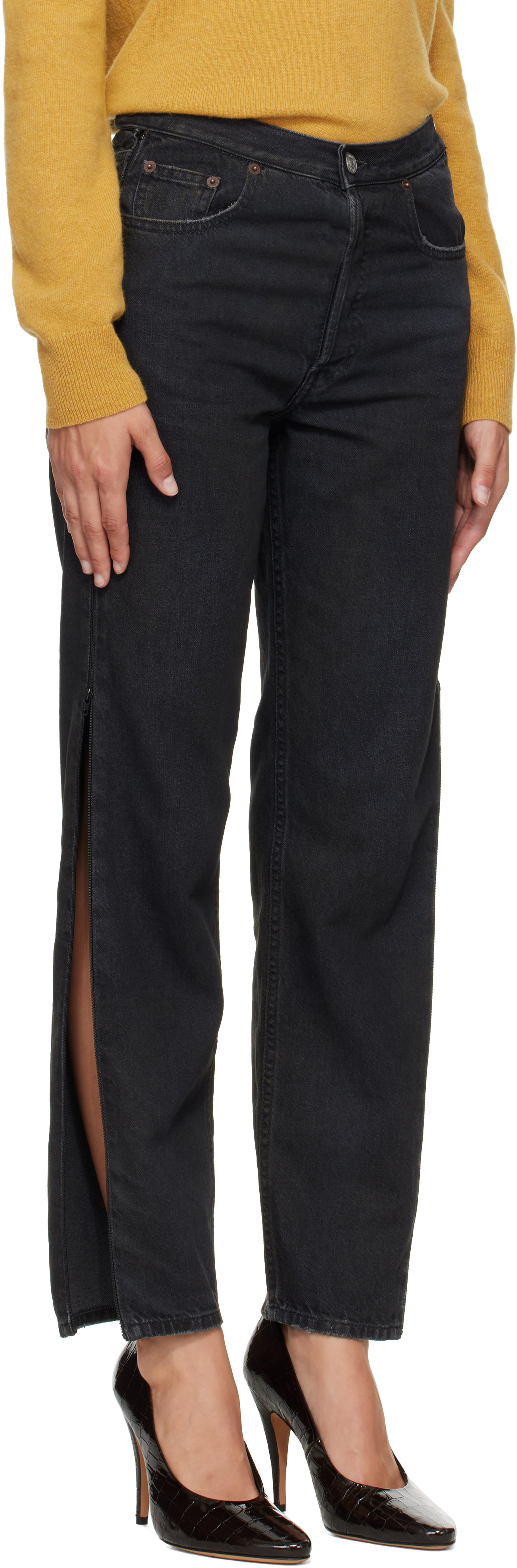 MM6 Maison Margiela: Black Zip 5 Pocket Jeans | SSENSE