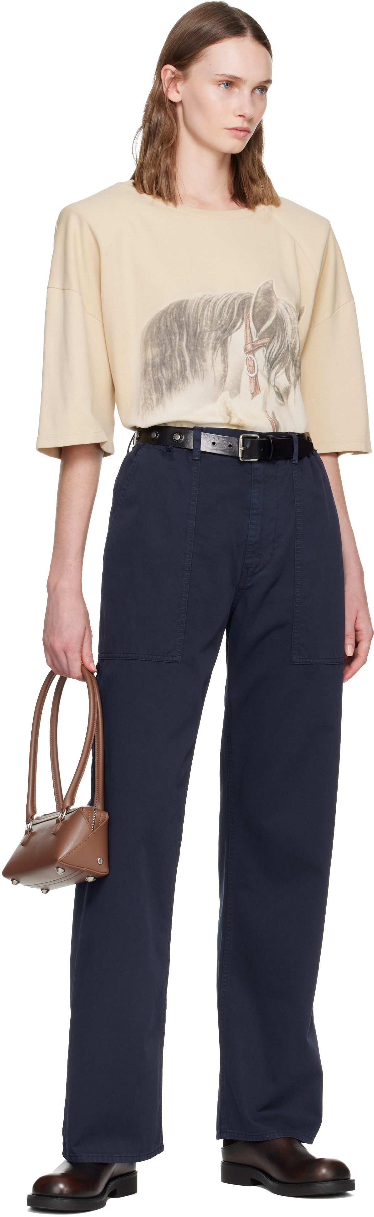 MM6 Maison Margiela: Navy Rib-Knit Waist Trousers | SSENSE