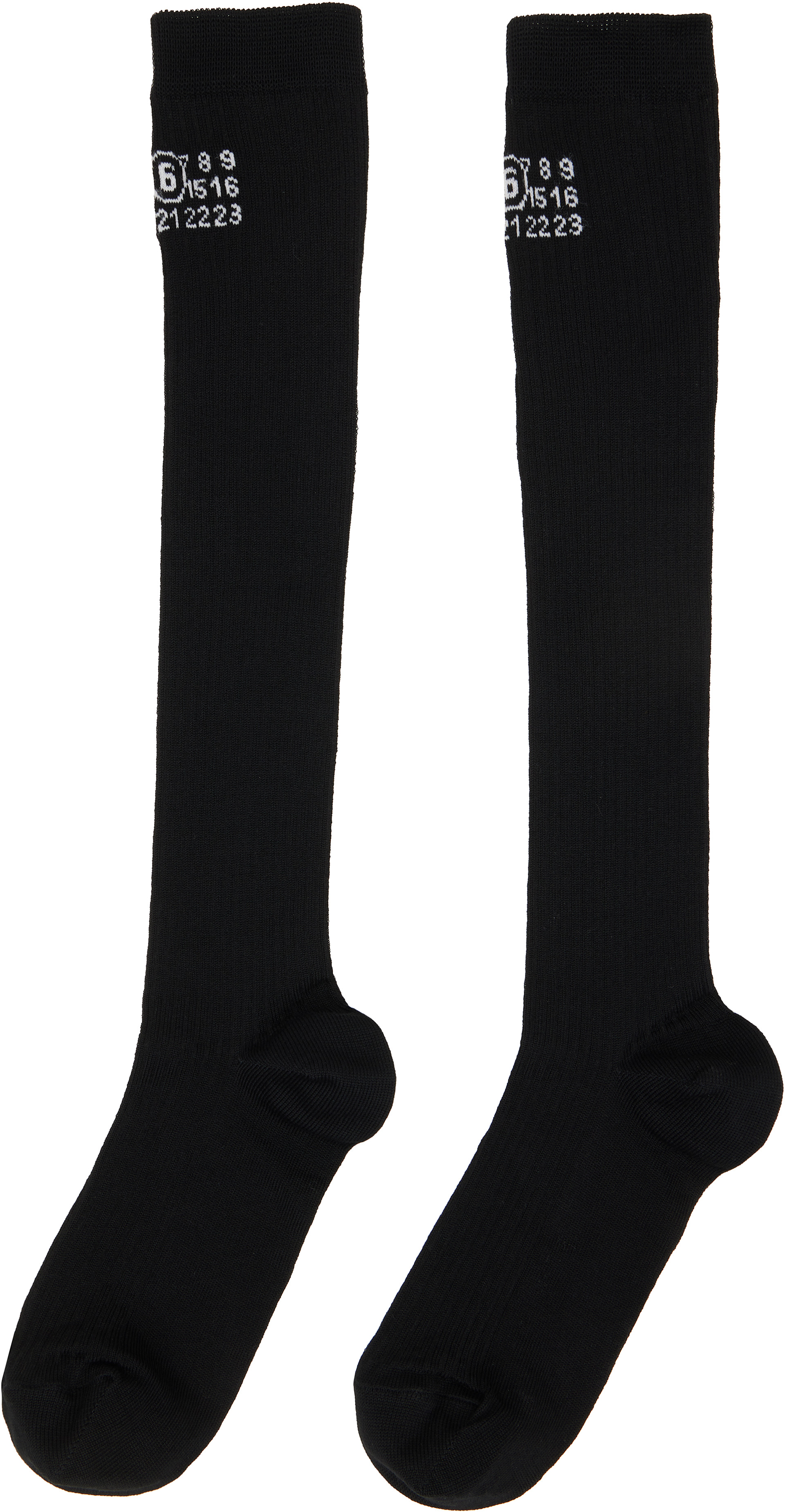 MM6 Maison Margiela ✳︎ ニーハイソックス MM6 Maison Margiela: Black Rib Knee-High Socks | SSENSE