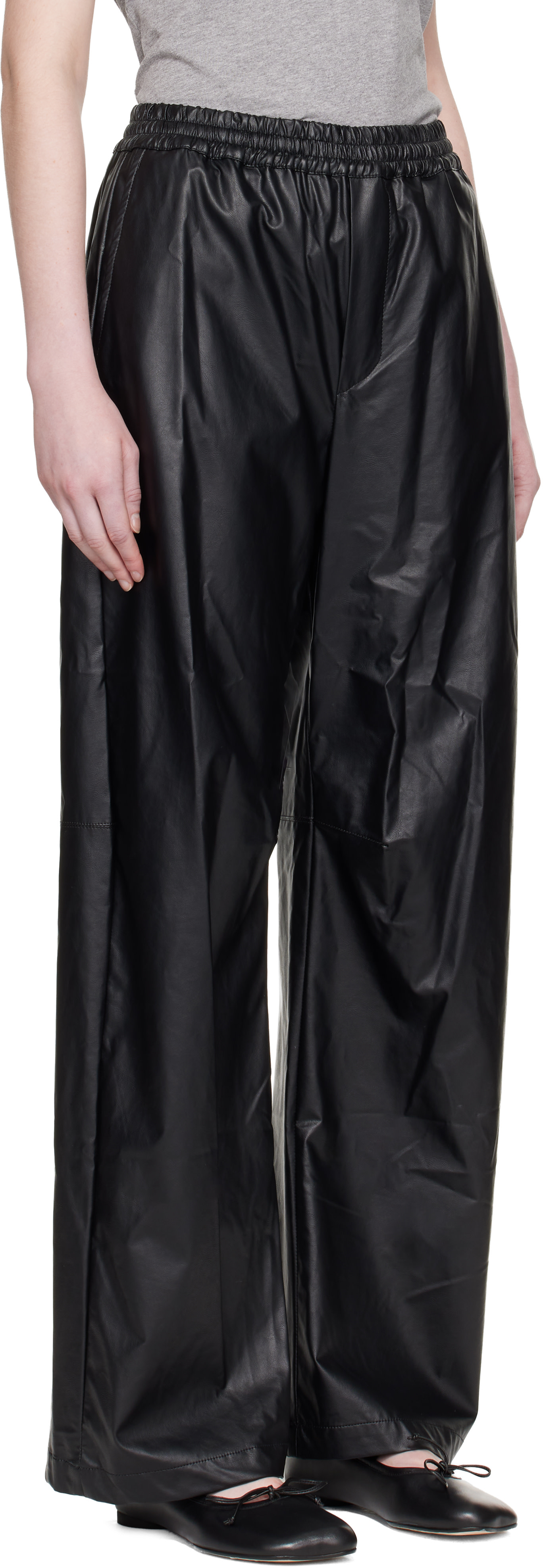 MM6 Maison Margiela: Black Light Wide-Leg Faux-Leather Trousers