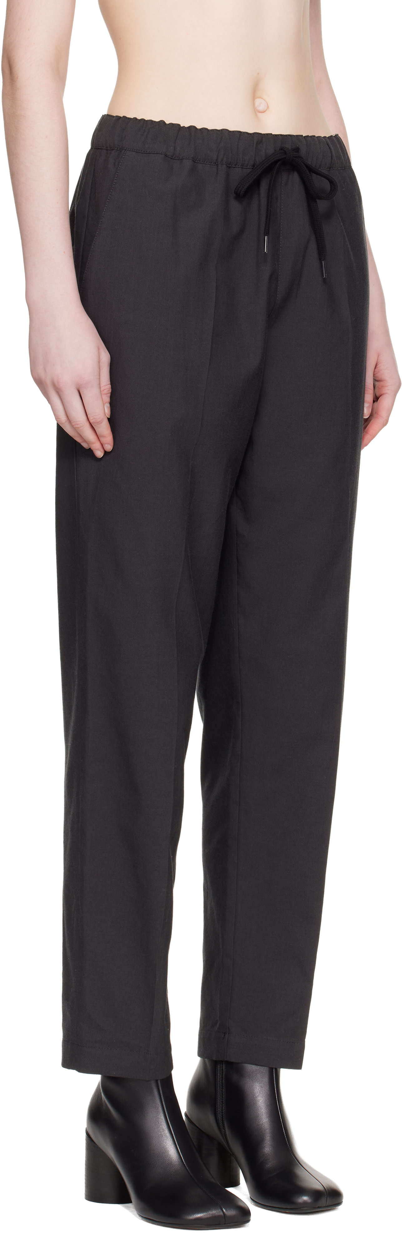 MM6 Maison Margiela: Black Wool Drawstring Trousers | SSENSE