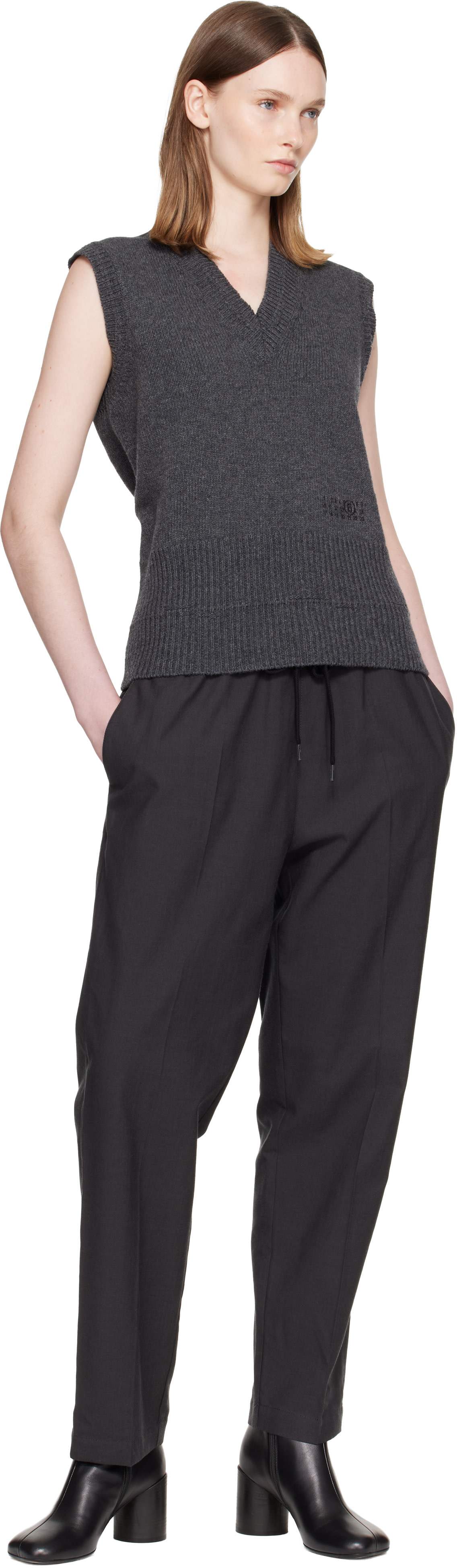 MM6 Maison Margiela: Black Wool Drawstring Trousers | SSENSE