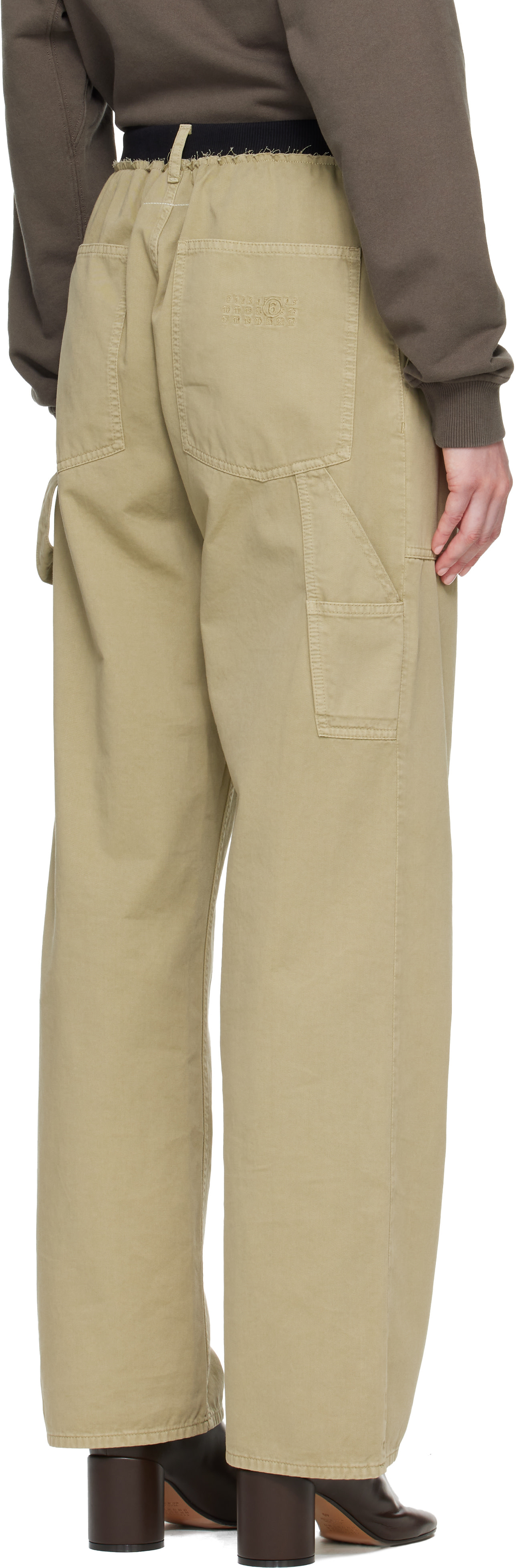 MM6 Maison Margiela: Beige Rib-Knit Waist Trousers | SSENSE