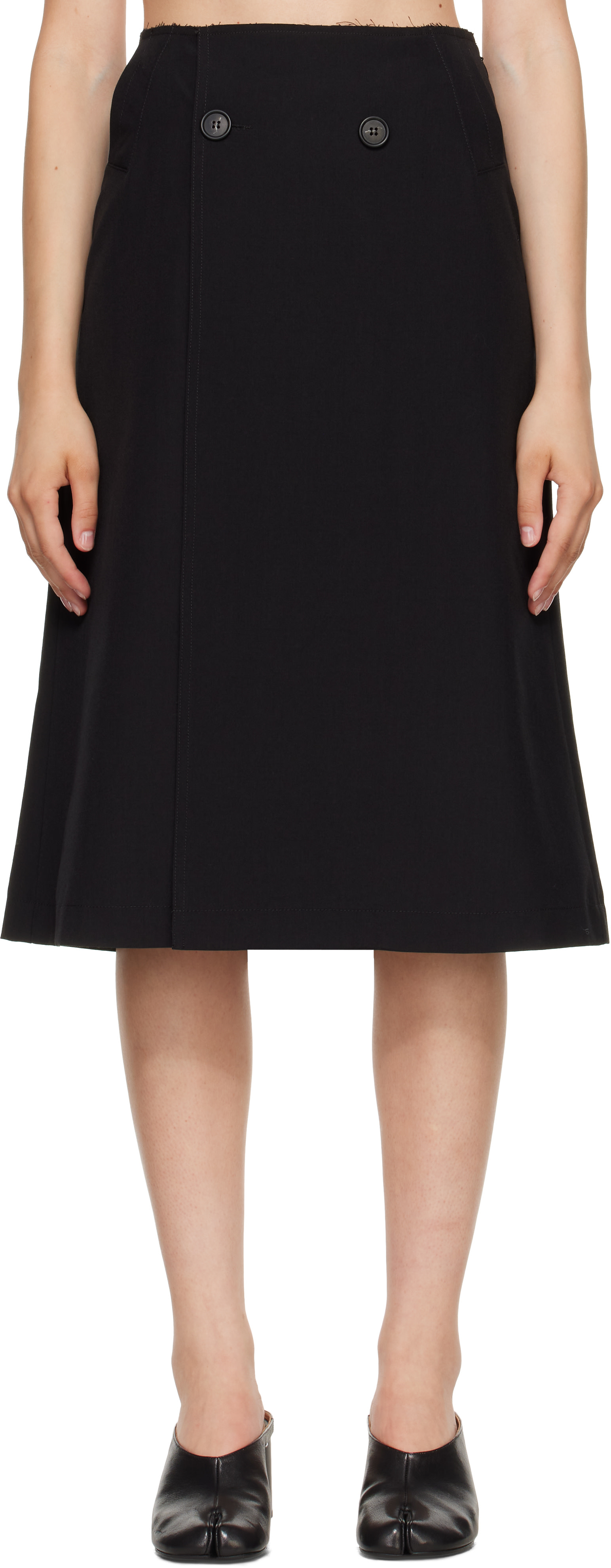 MM6 Maison Margiela: Black Double Breasted Midi Skirt | SSENSE