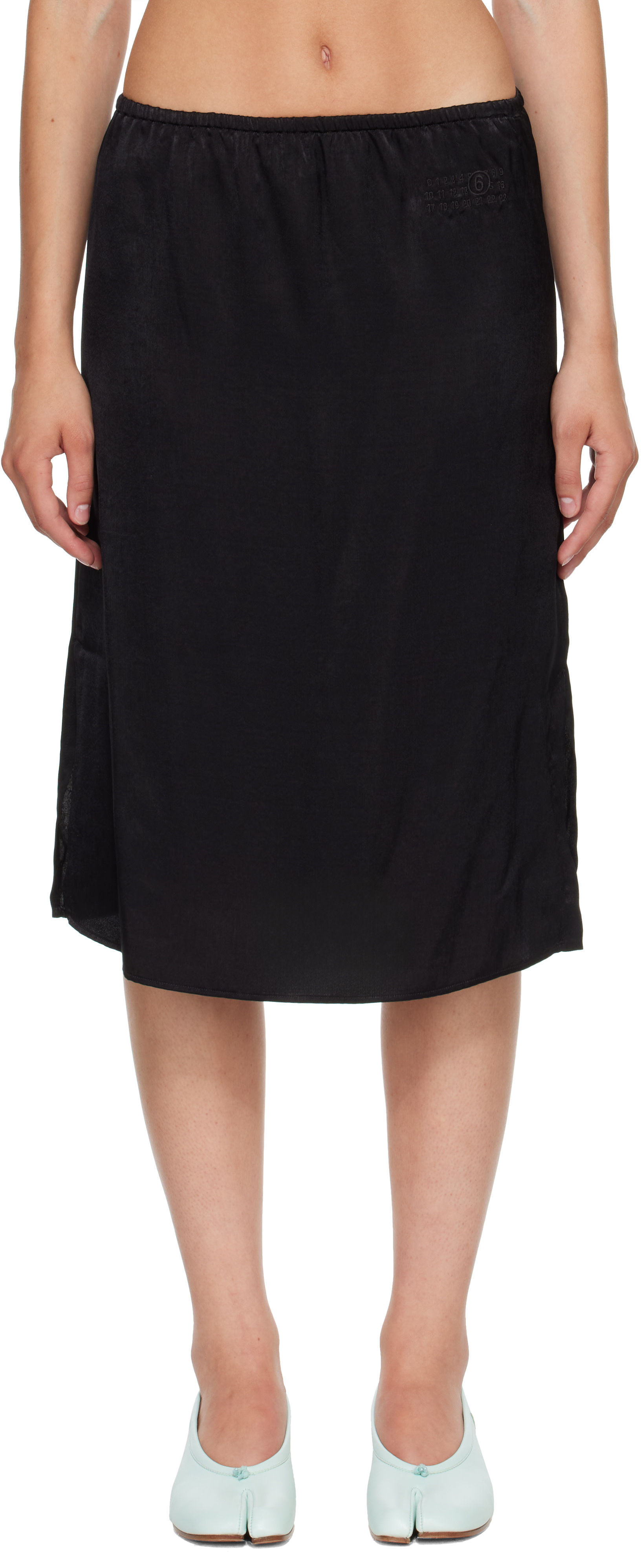 MM6 Black Paneled Midi Skirt レース MM6 Maison Margiela: Black Lining Look Midi Skirt | SSENSE