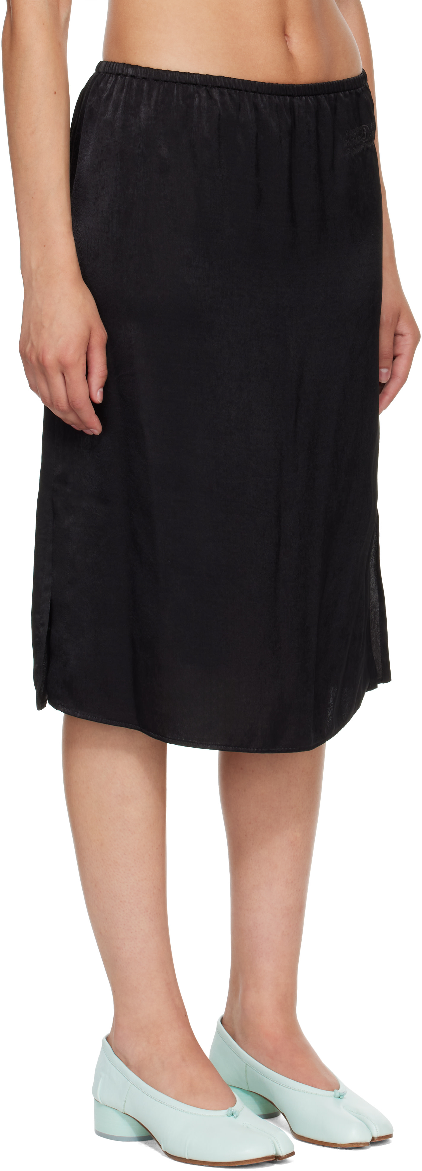 MM6 Black Paneled Midi Skirt レース MM6 Maison Margiela: Black Lining Look Midi Skirt | SSENSE