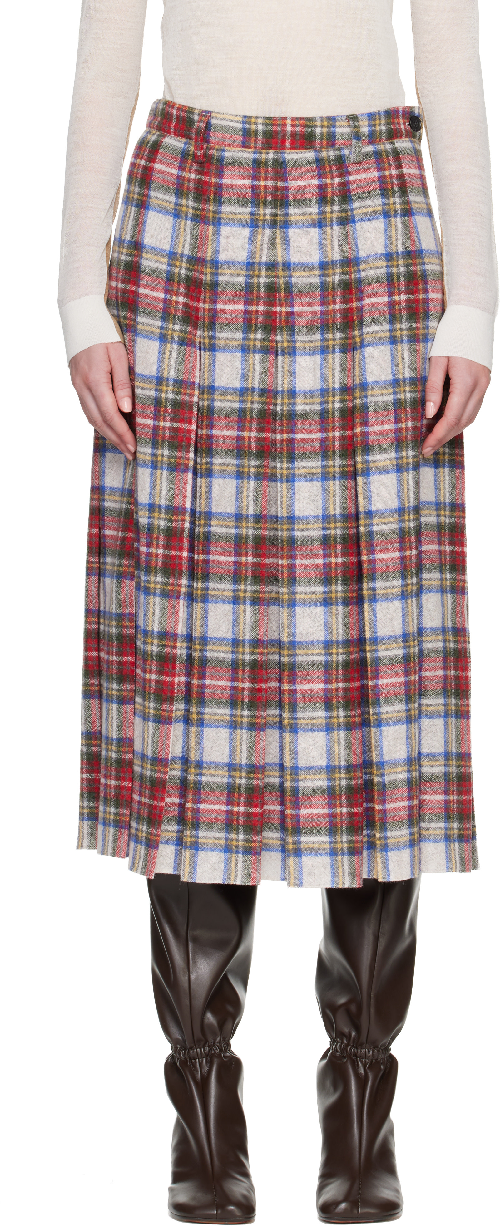 ち*P様 mison margiela 18ss ステレオタイプ5Pocket MM6 Maison Margiela: Multicolor Check Flannel Midi Skirt | SSENSE