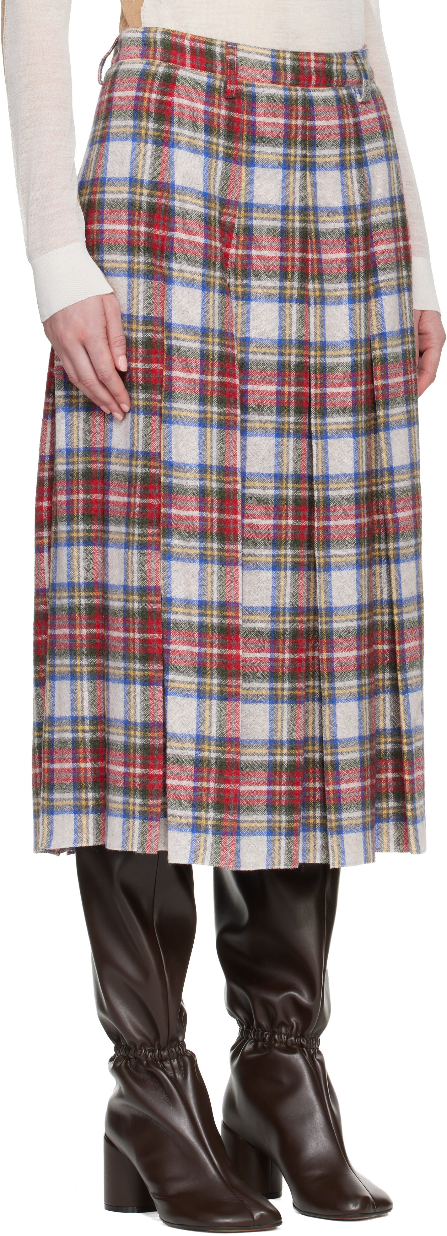 MM6 Maison Margiela: Multicolor Check Flannel Midi Skirt | SSENSE