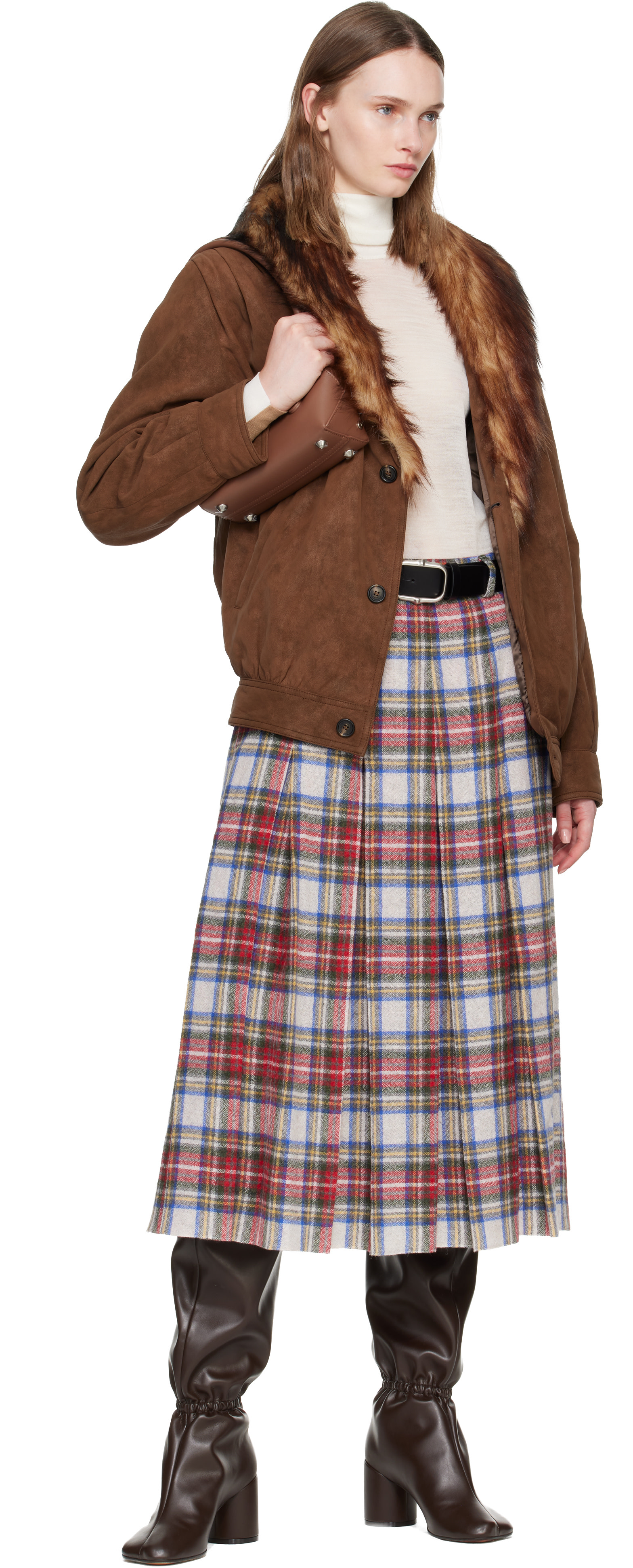 MM6 Maison Margiela: Multicolor Check Flannel Midi Skirt | SSENSE