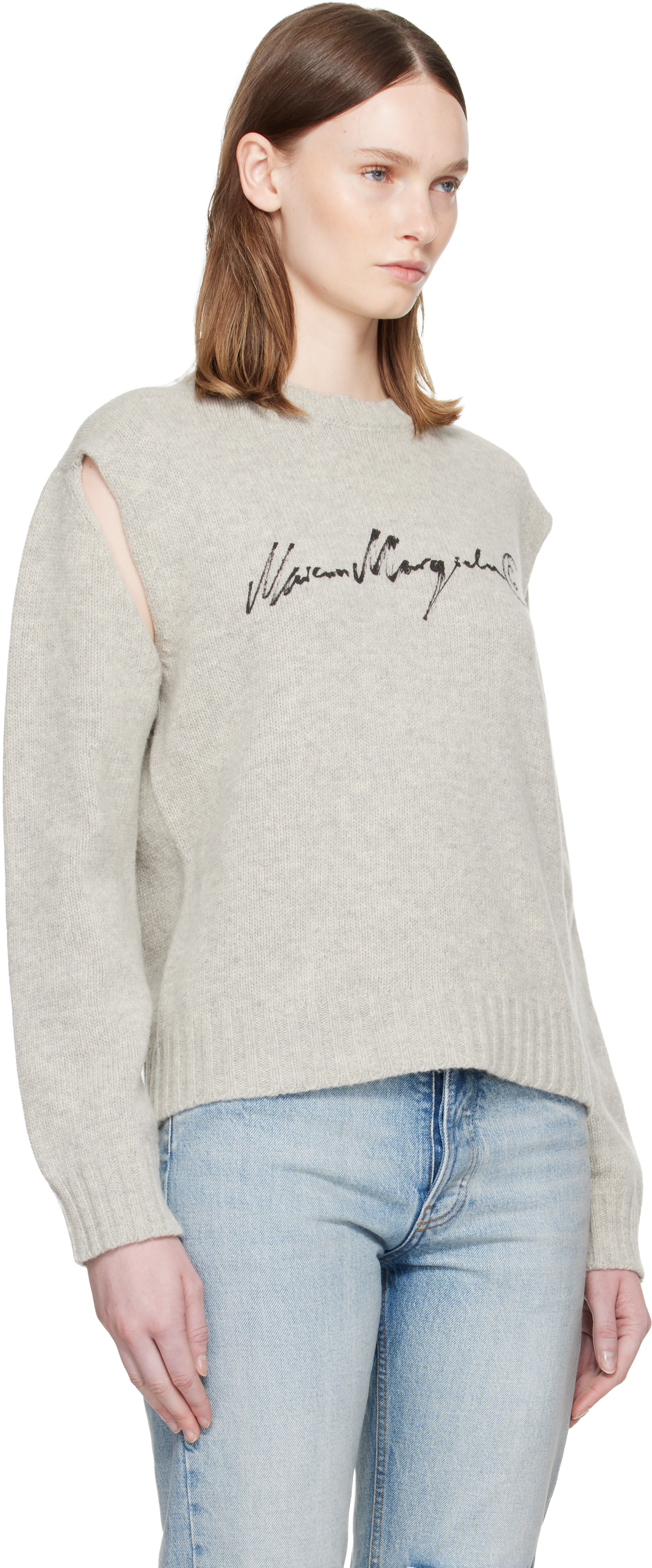MM6 Maison Margiela - Pull gris en tricot à logo