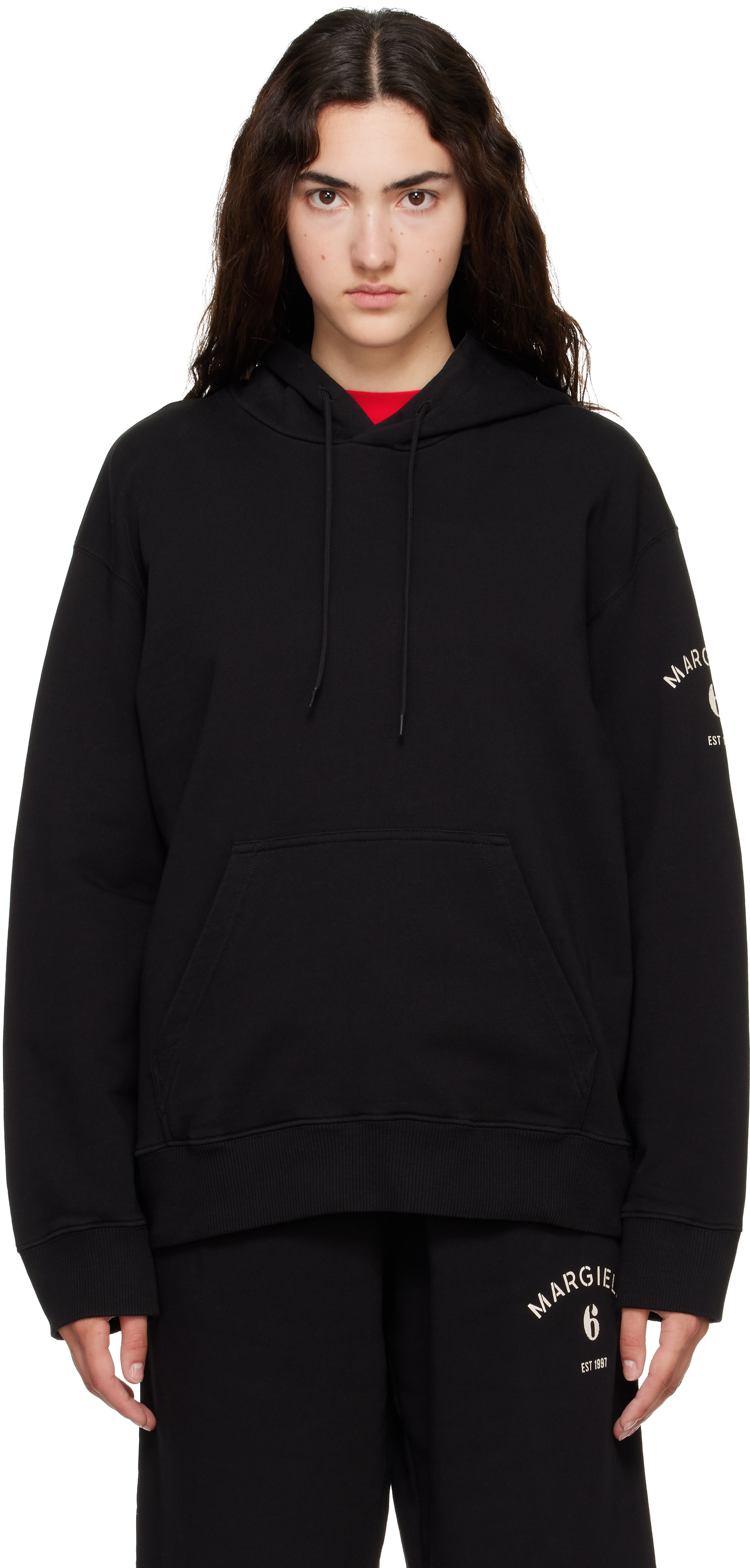 MM6 Maison Margiela - Pull à capuche noir à imprimé Mannequin