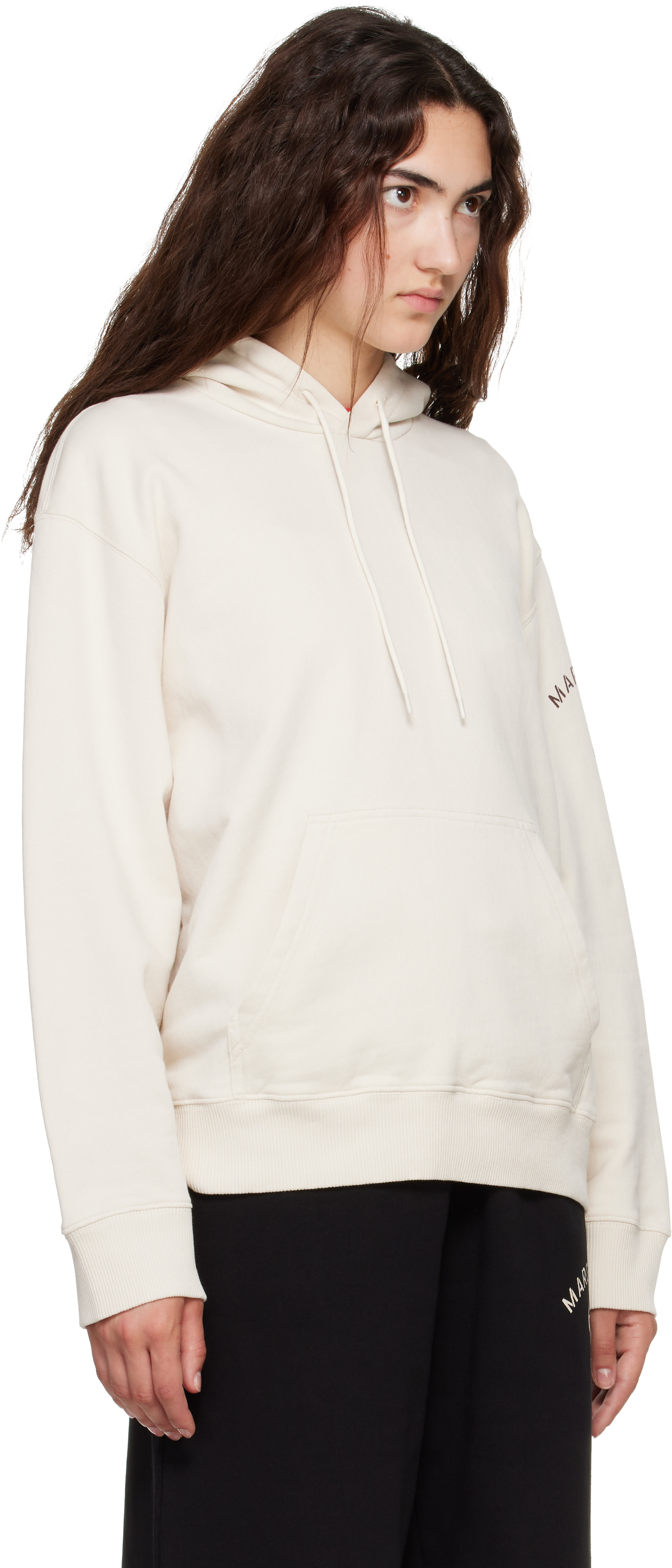 MM6 Maison Margiela - Pull à capuche blanc cassé à imprimé Mannequin