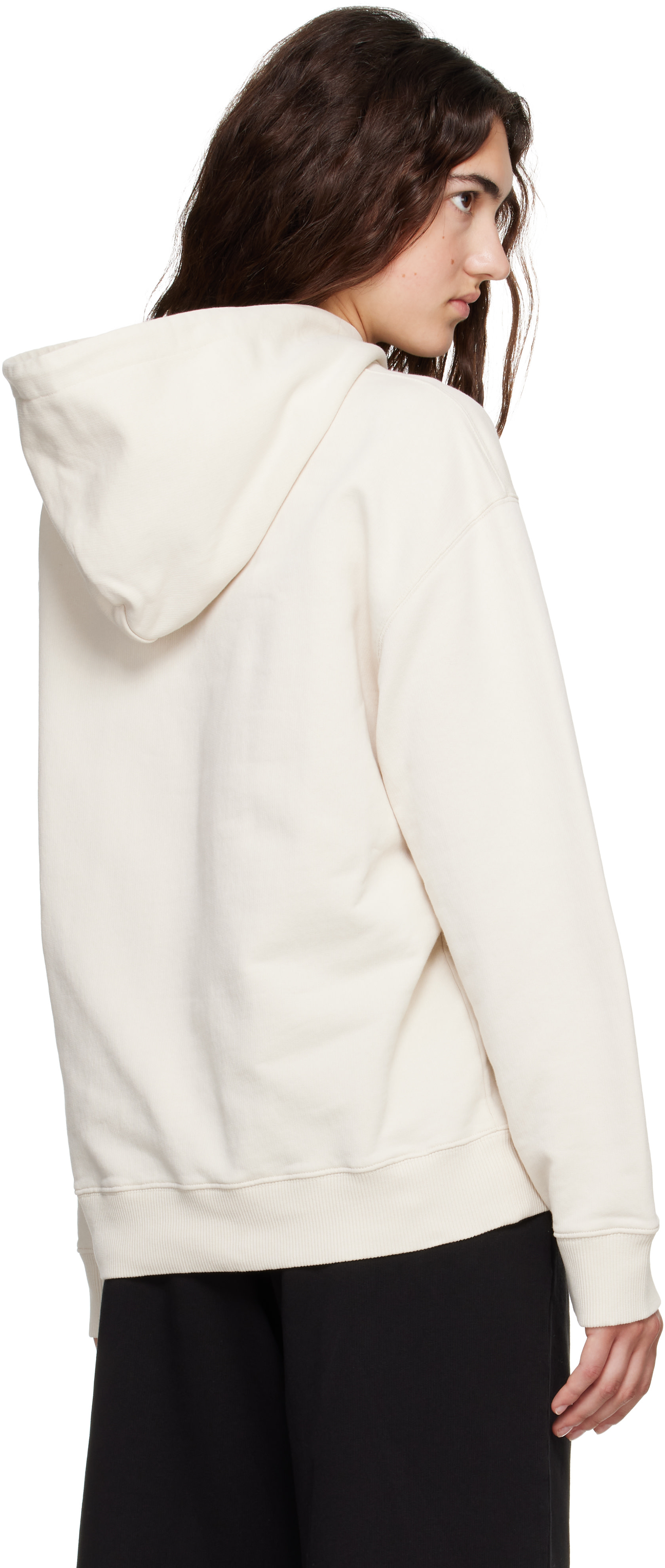 MM6 Maison Margiela - Pull à capuche blanc cassé à imprimé Mannequin