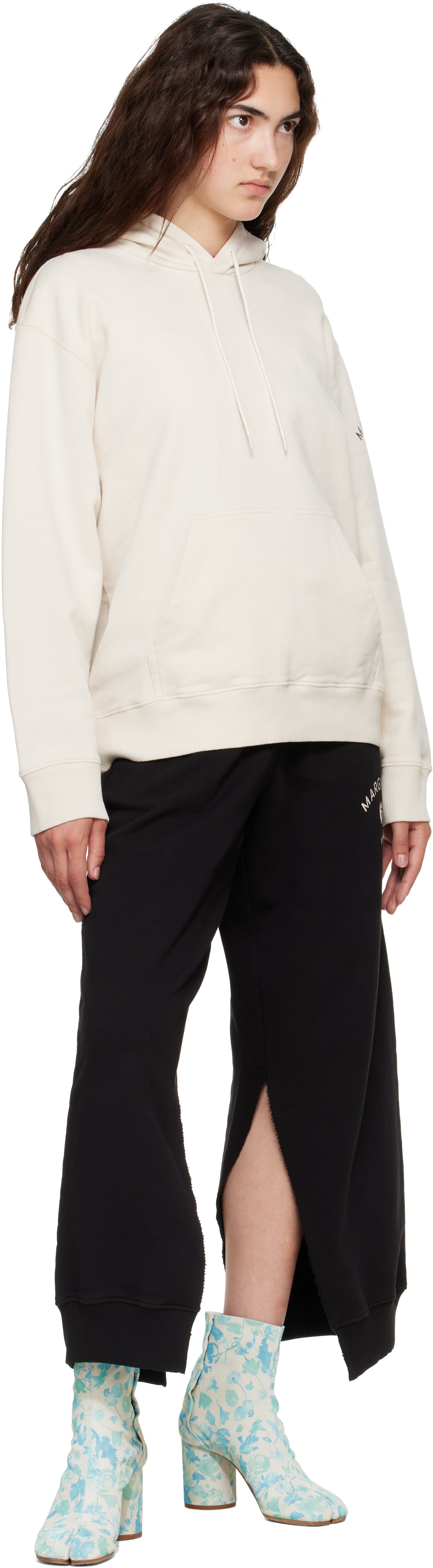 MM6 Maison Margiela - Pull à capuche blanc cassé à imprimé Mannequin