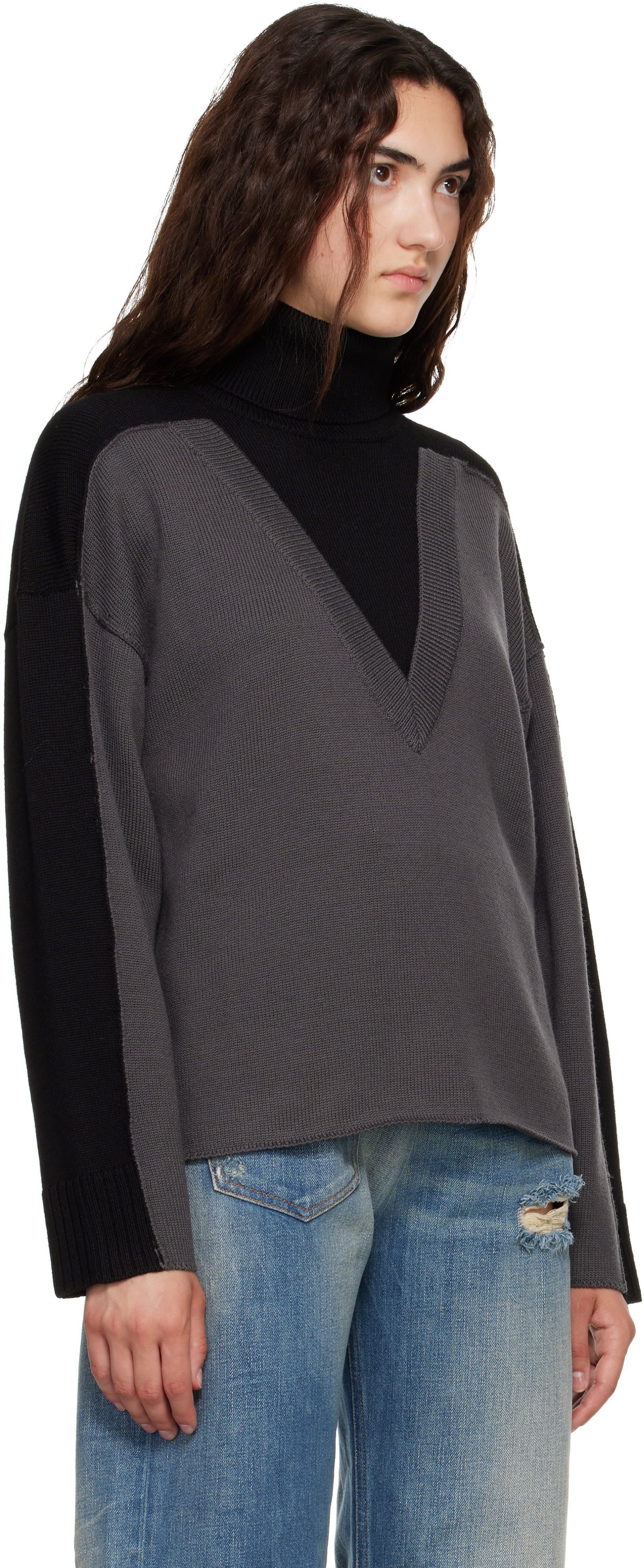 MM6 Maison Margiela: Black & Gray Trompe L'Oeil Turtleneck | SSENSE