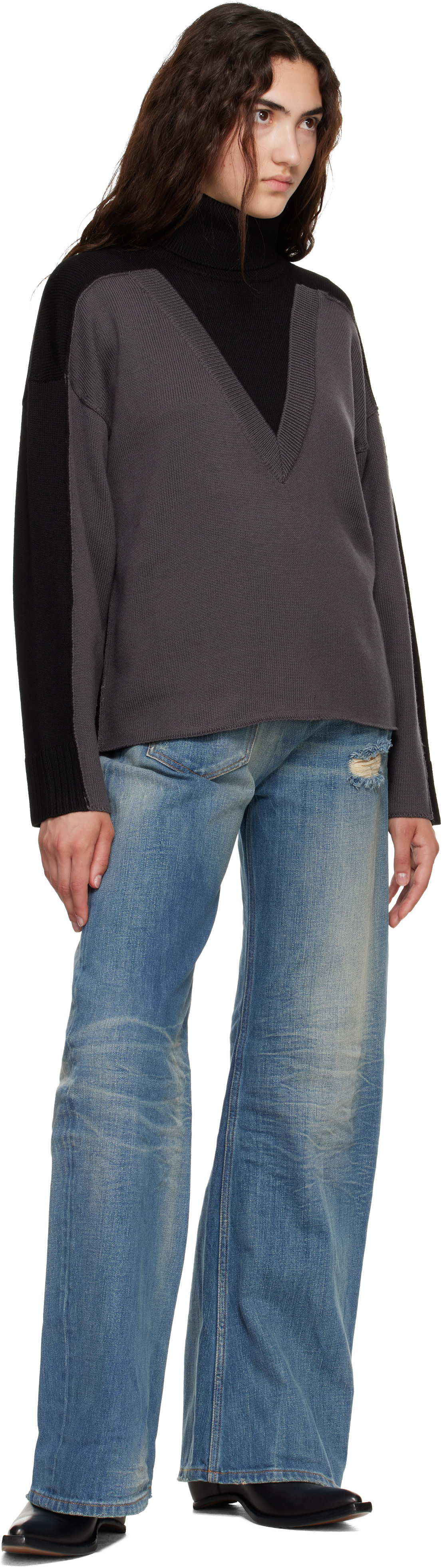 MM6 Maison Margiela: Black & Gray Trompe L'Oeil Turtleneck | SSENSE