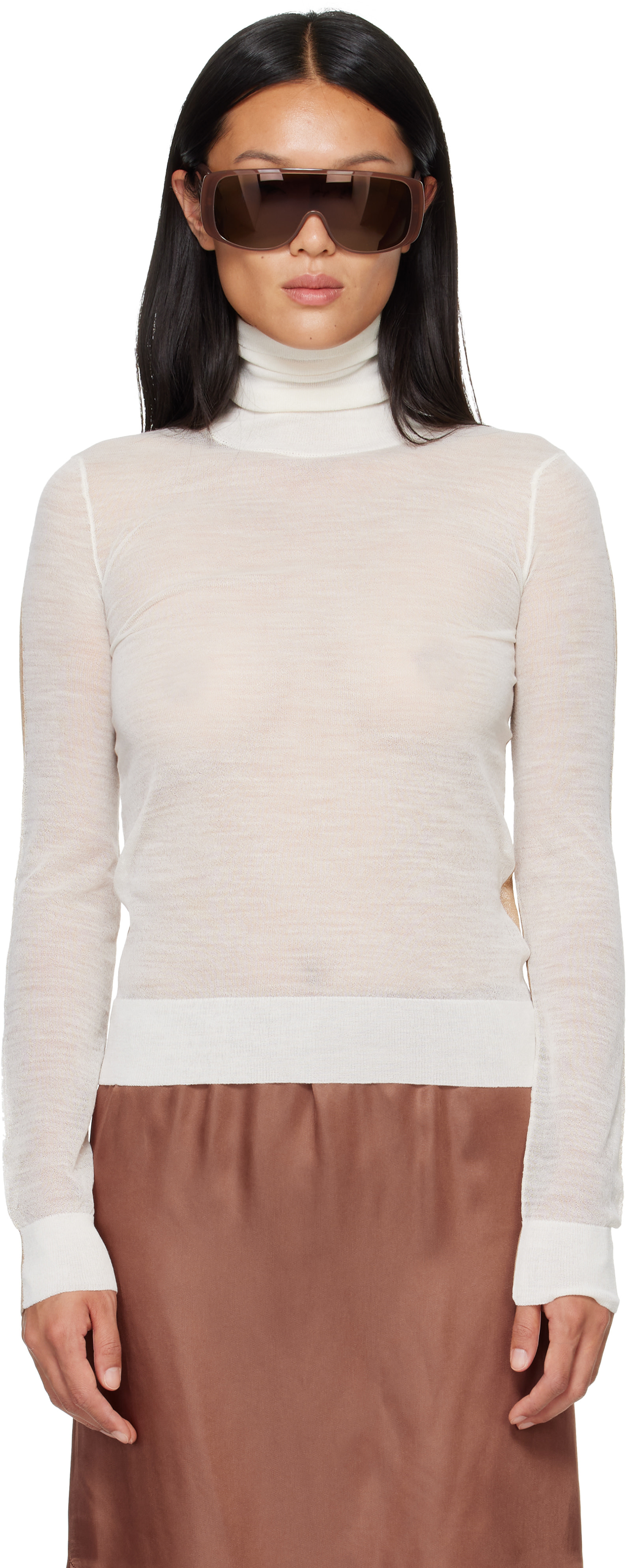 MM6 Maison Margiela - ホワイト&ベージュ Front Back Pullover タートルネック
