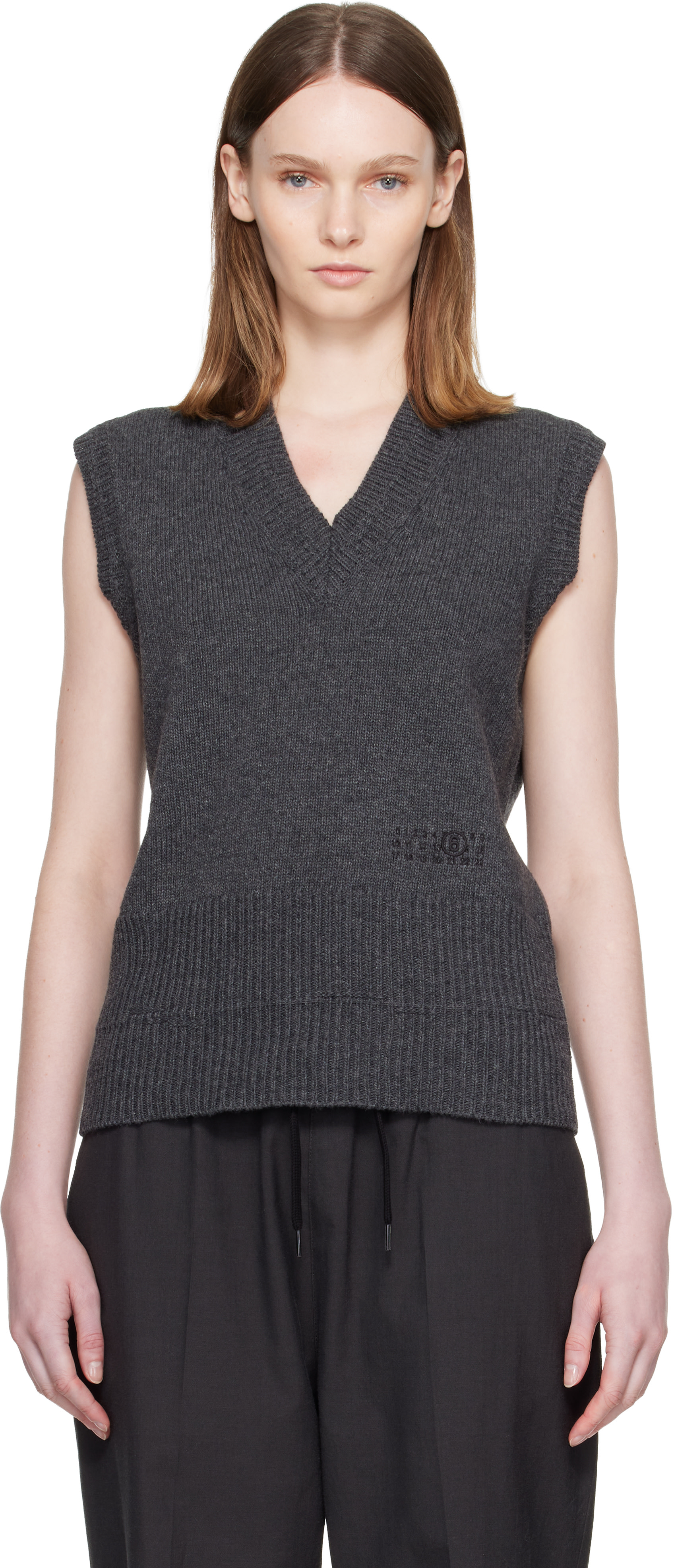 MM6 Maison Margiela: Gray Merino Wool Knitted Vest | SSENSE