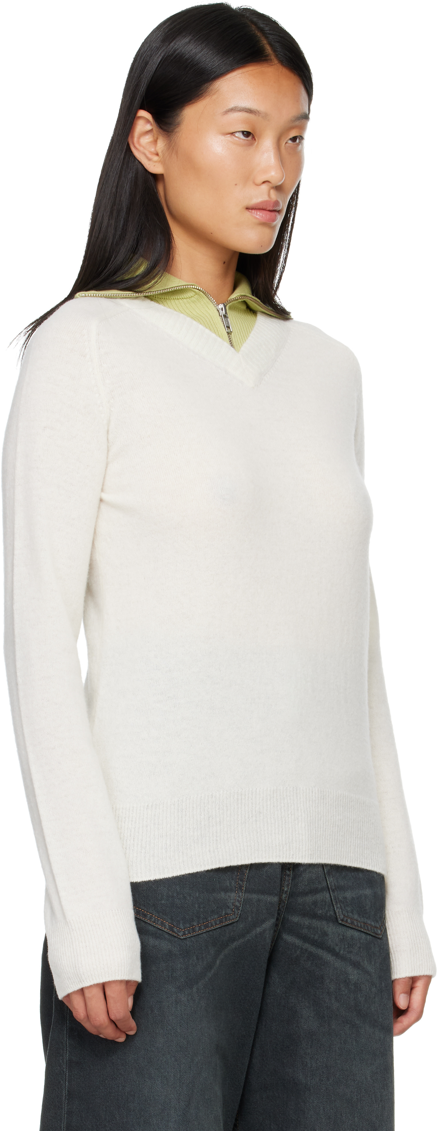 MM6 Maison Margiela - Pull étagé blanc cassé et vert