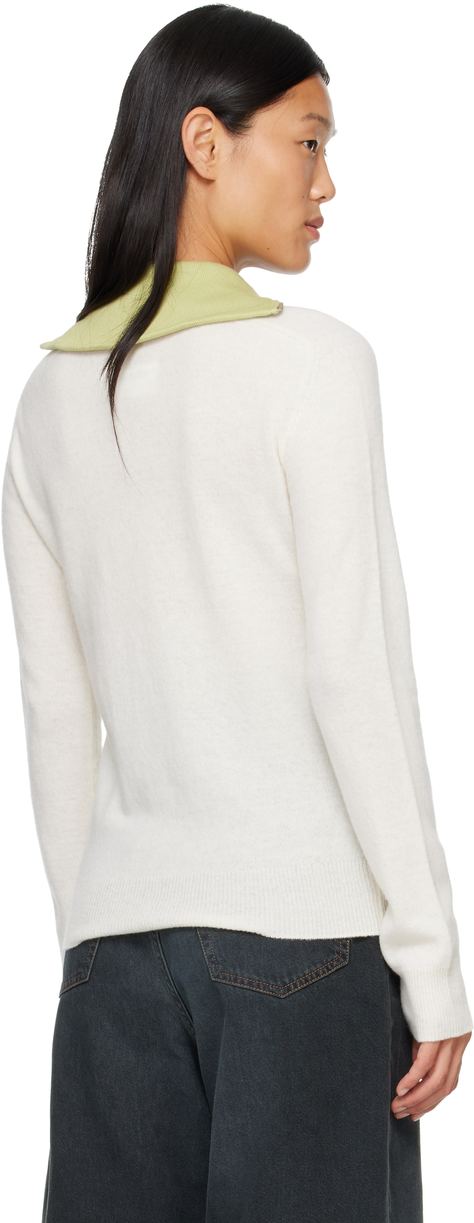 MM6 Maison Margiela - Pull étagé blanc cassé et vert