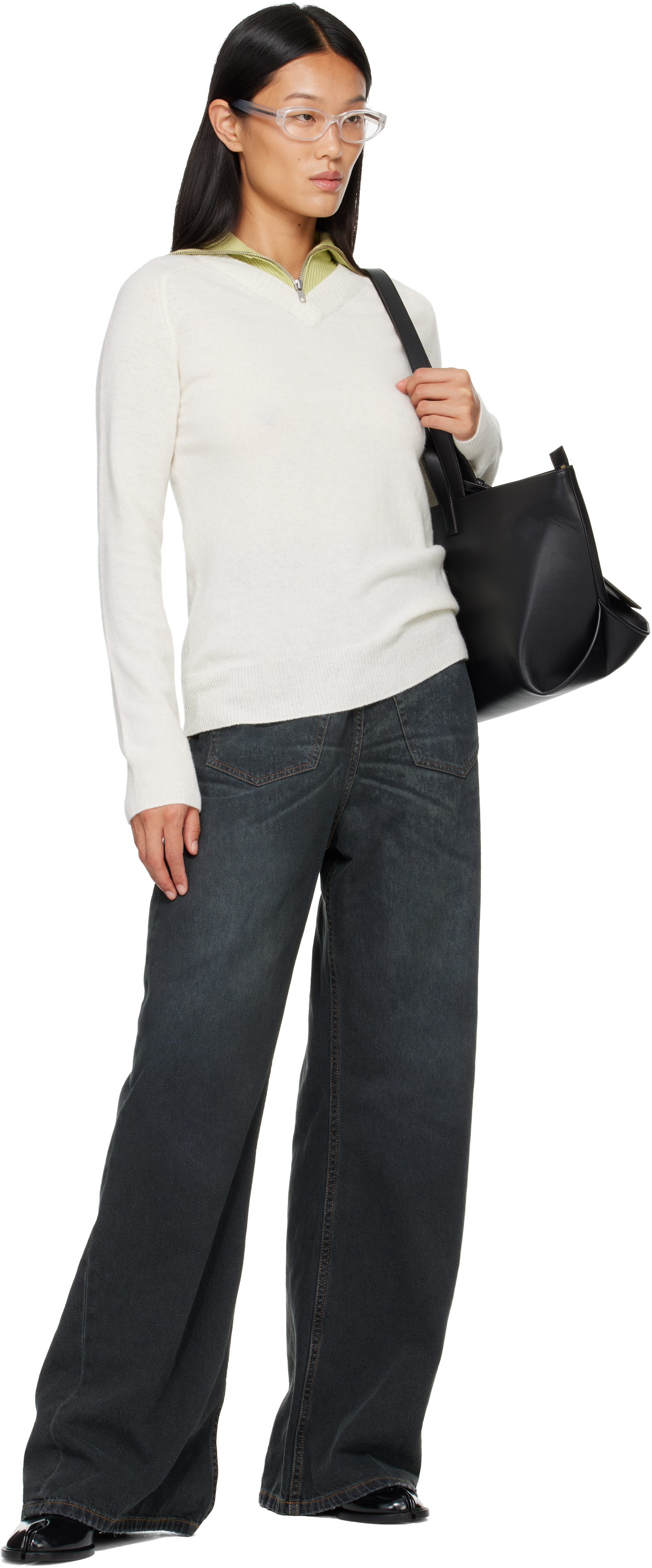 MM6 Maison Margiela - Pull étagé blanc cassé et vert