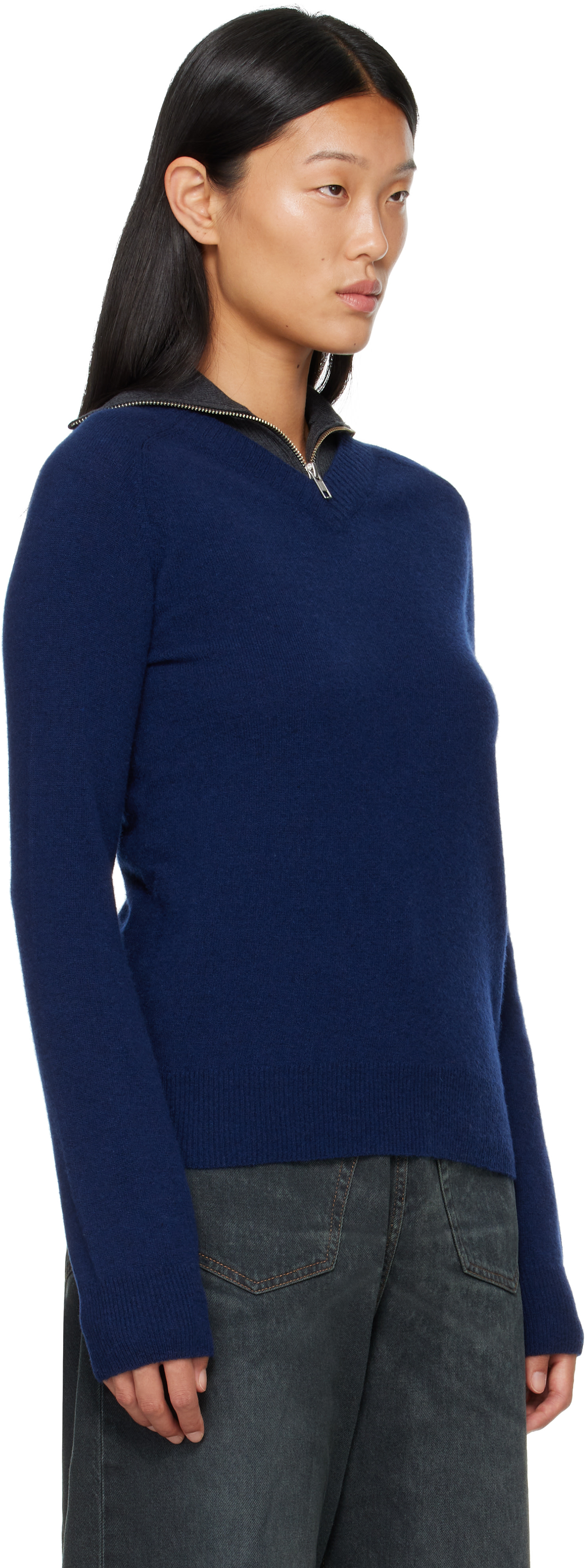 MM6 Maison Margiela: ネイビー＆グレー Layered Neckline プル