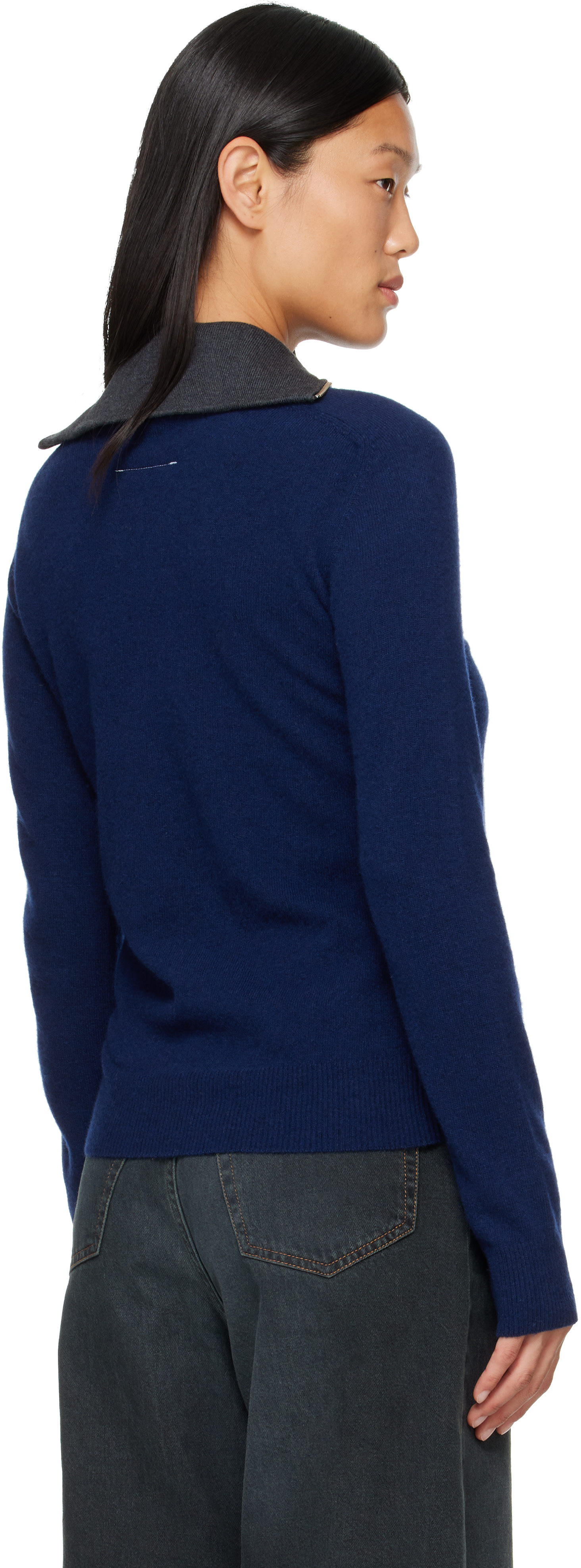 MM6 Maison Margiela: Navy & Gray Layered Neckline Pullover Sweater