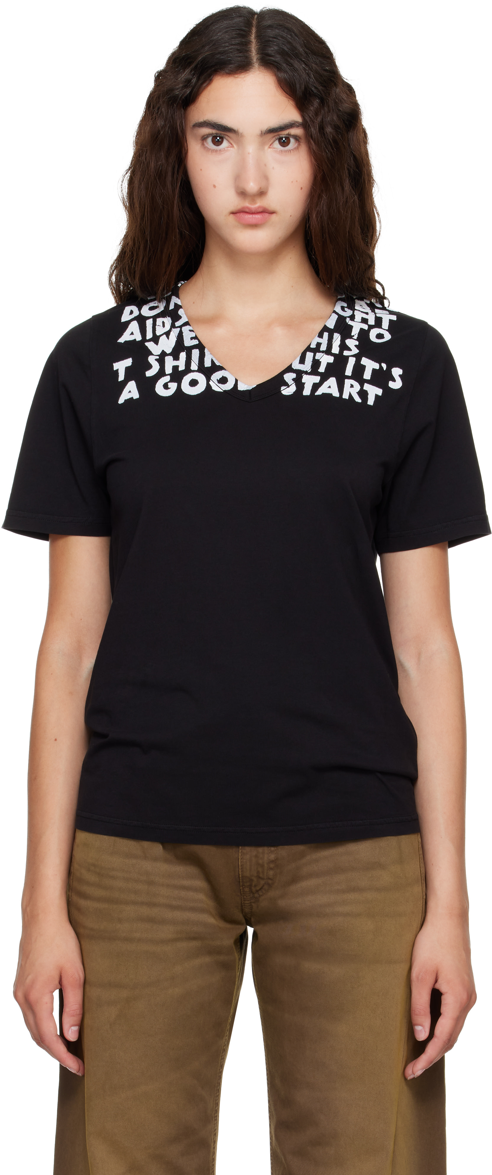 MM6 Maison Margiela: Black SIDA Print T-shirt | SSENSE