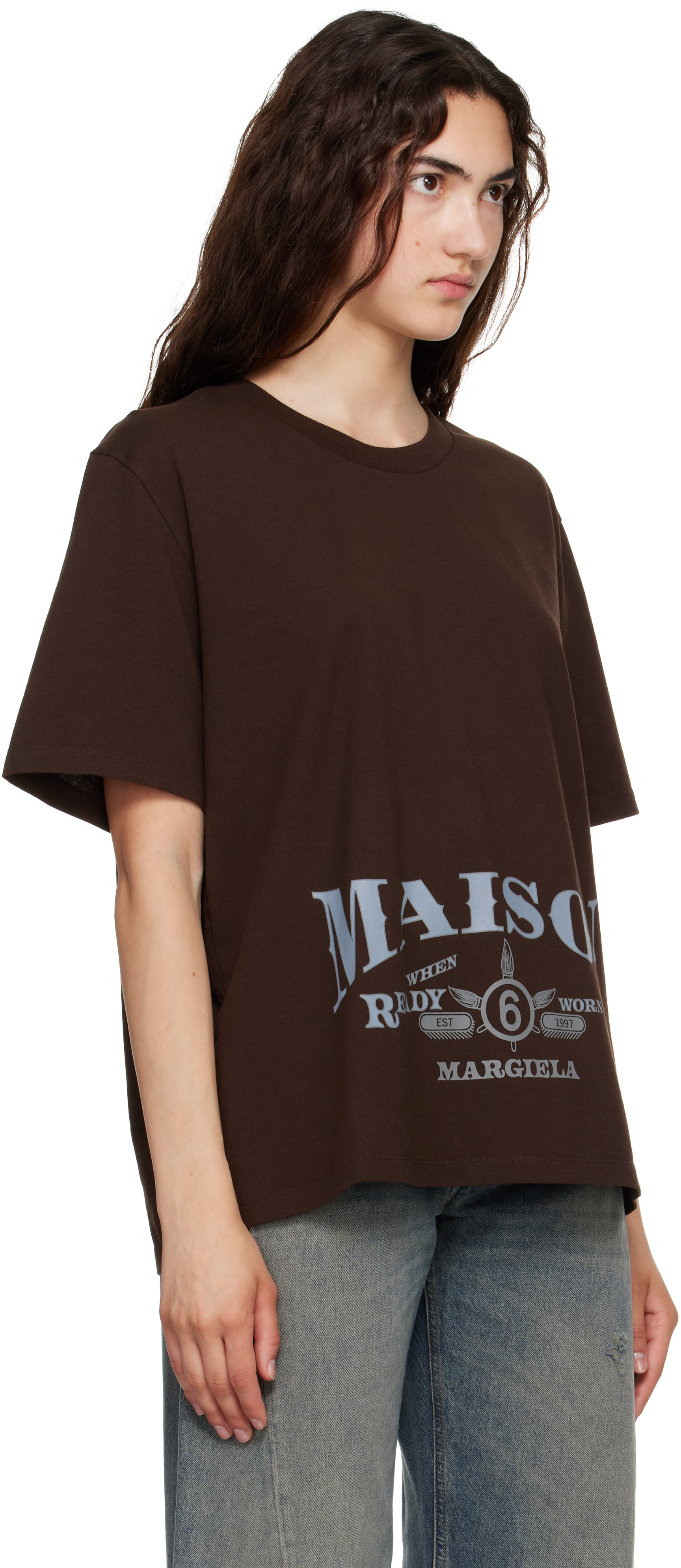 MM6 Maison Margiela キャットプリント Tシャツ M ブラウン MM6 Maison Margiela: Brown Printed T-shirt | SSENSE