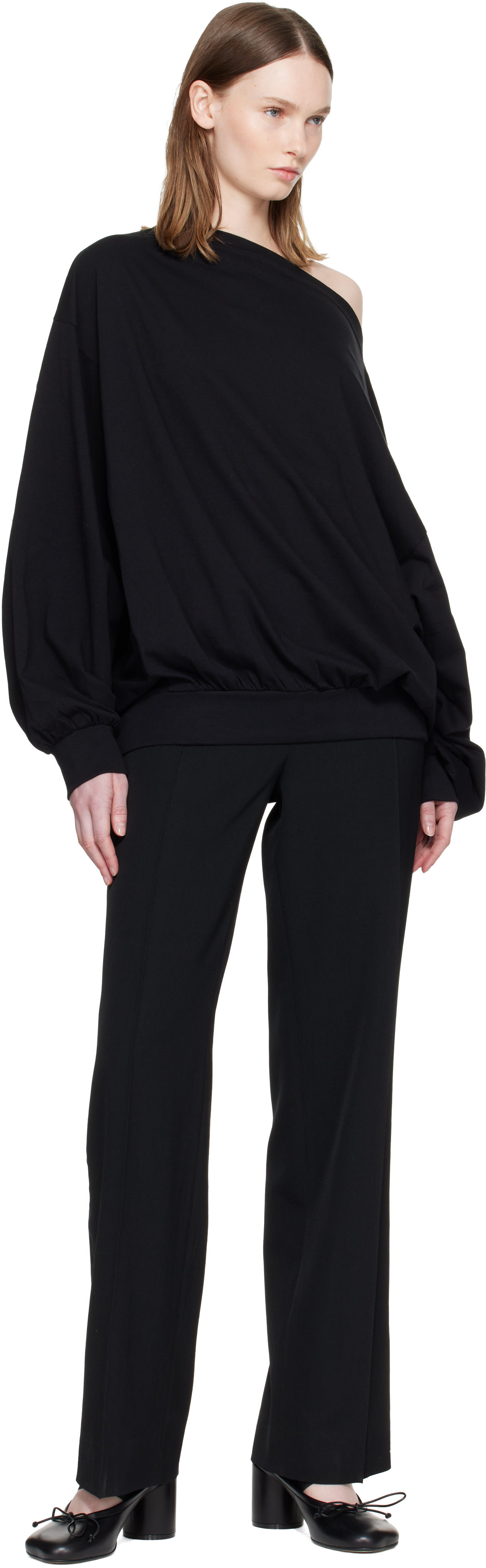 美品✨MM6 Maison Margiela アシンメトリーデザイントップス M MM6 Maison Margiela: Black Long-Sleeved Asymmetric Top | SSENSE