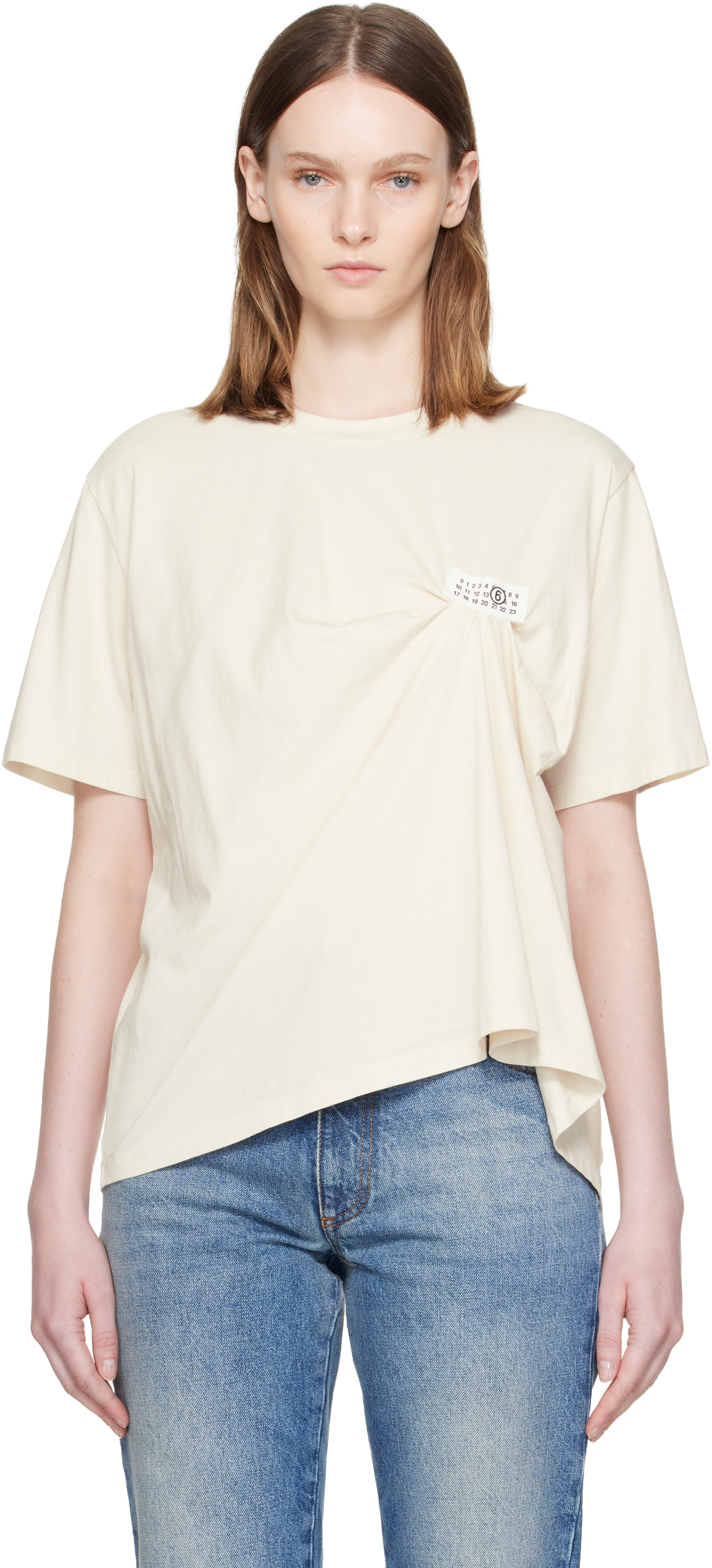 MM6 Maison Margiela: Beige Patch T-shirt | SSENSE