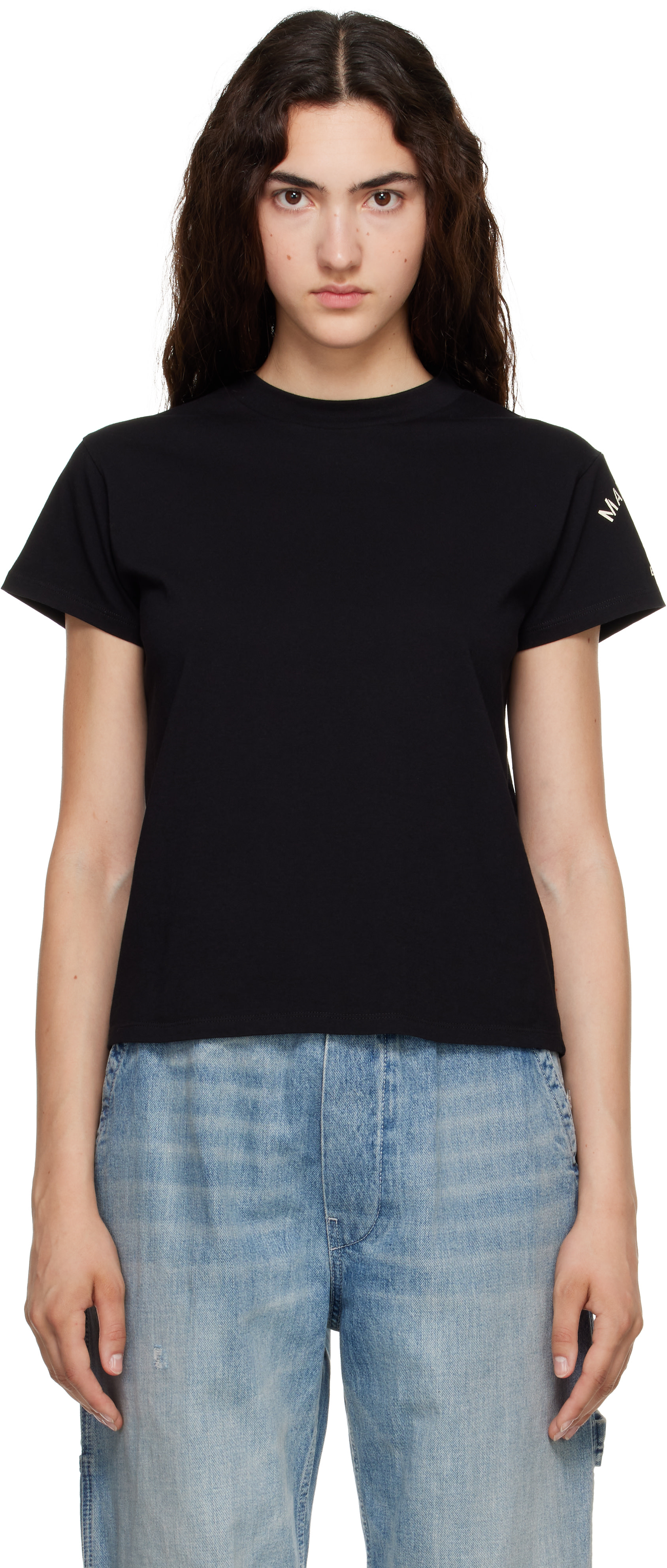 MM6 Maison Margiela: ブラック Mannequin-Print コットンジャージ T