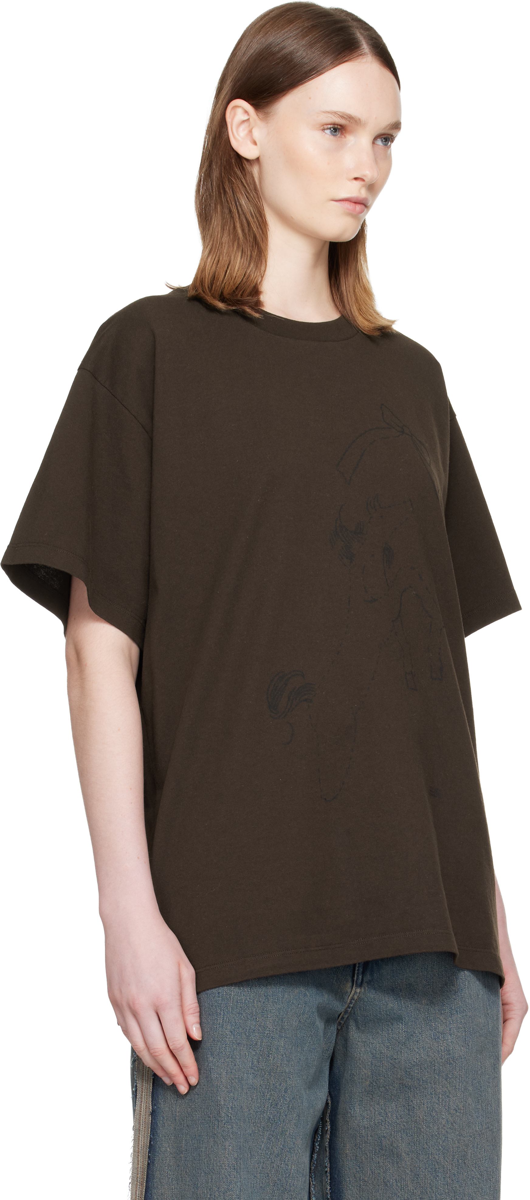 MM6 Maison Margiela: Brown Horse Print Cotton T-shirt | SSENSE