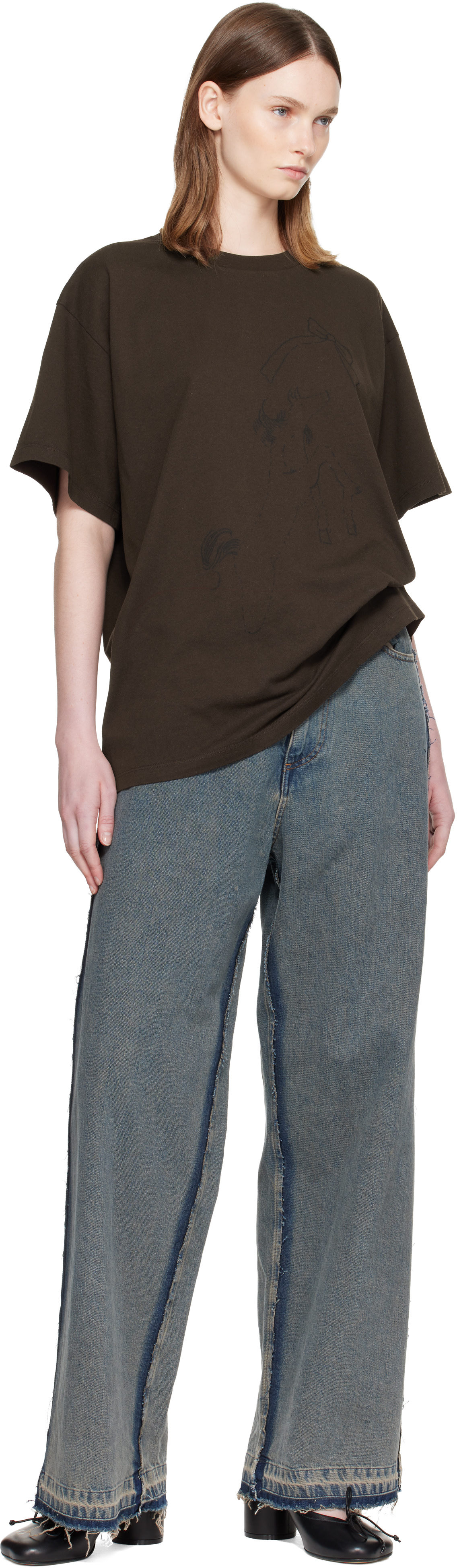 MM6 Maison Margiela: Brown Horse Print Cotton T-shirt | SSENSE