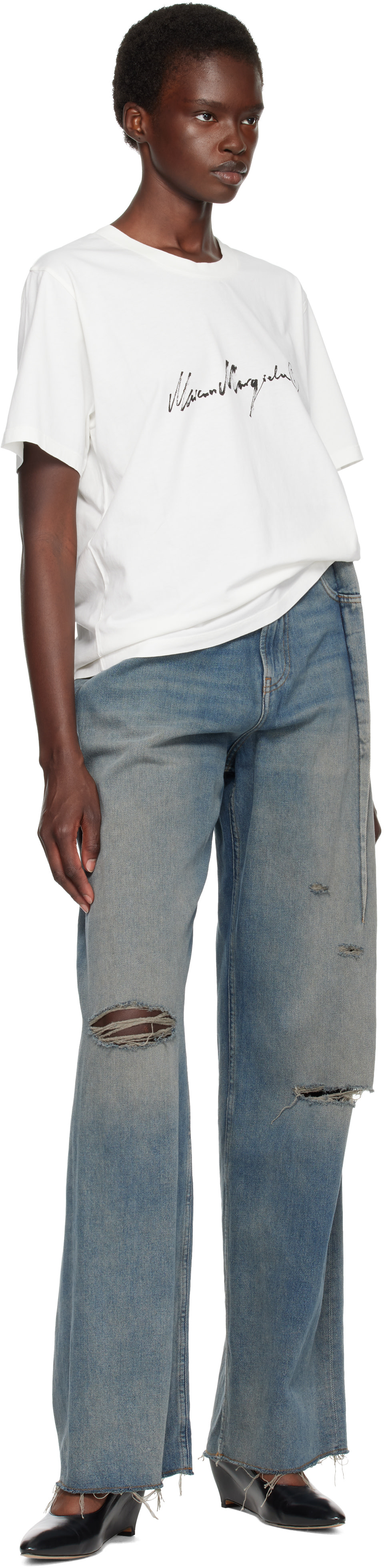 MM6 Maison Margiela: オフホワイト Handwritten-Print オーバーダイ