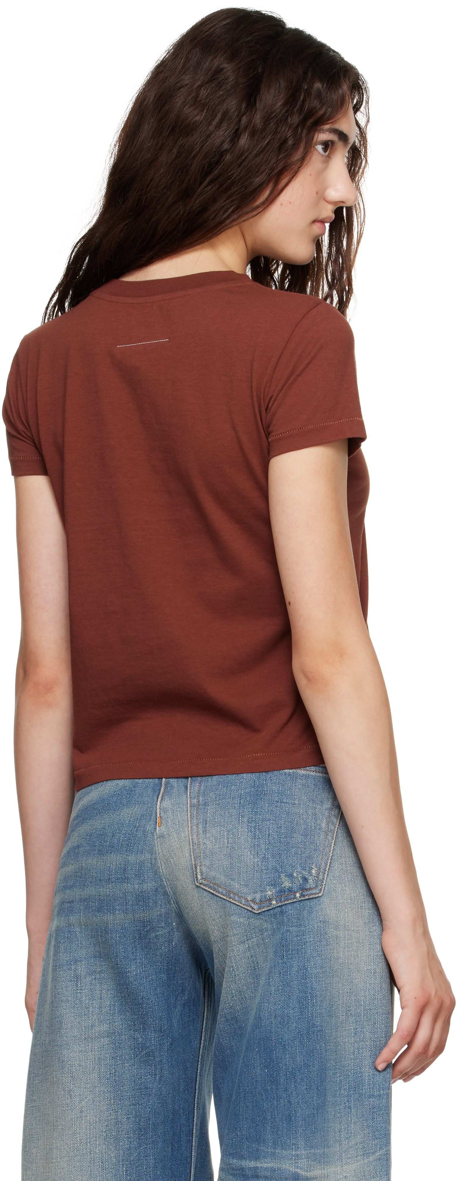 MM6 Maison Margiela: Brown 'Apple' Cropped T-shirt | SSENSE