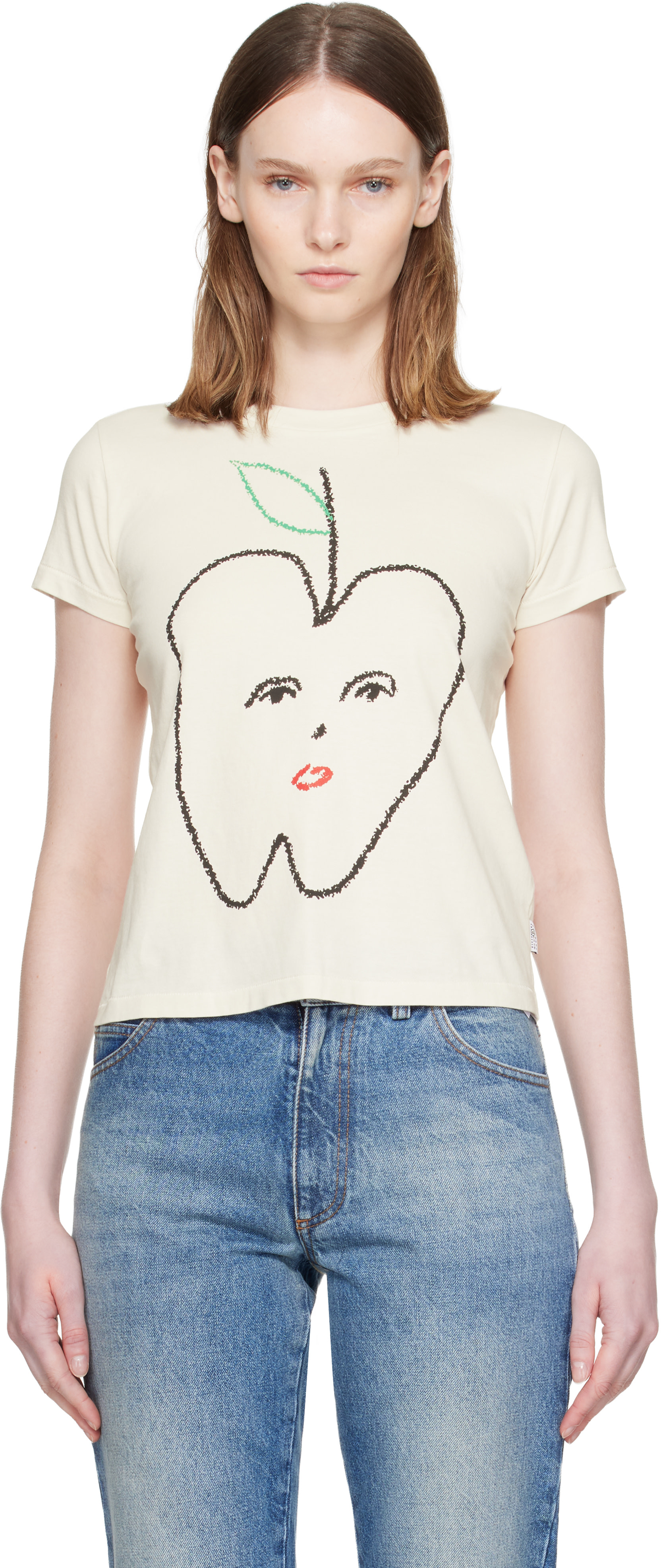 archive maison margiela tops カットソー S MM6 Maison Margiela: Beige Apple Cropped T-shirt | SSENSE