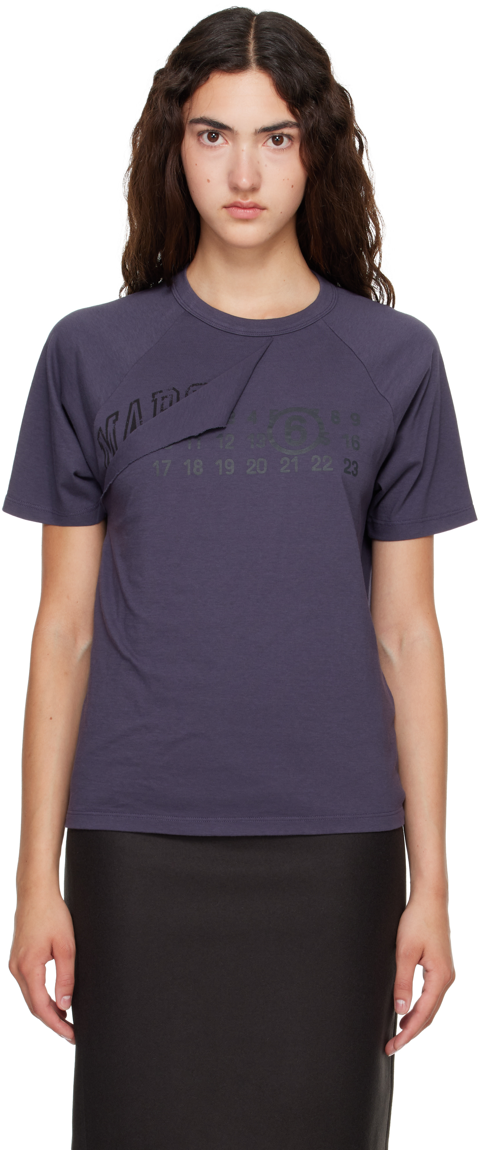 MM6 Maison Margiela: Navy Folded Logo T-shirt | SSENSE
