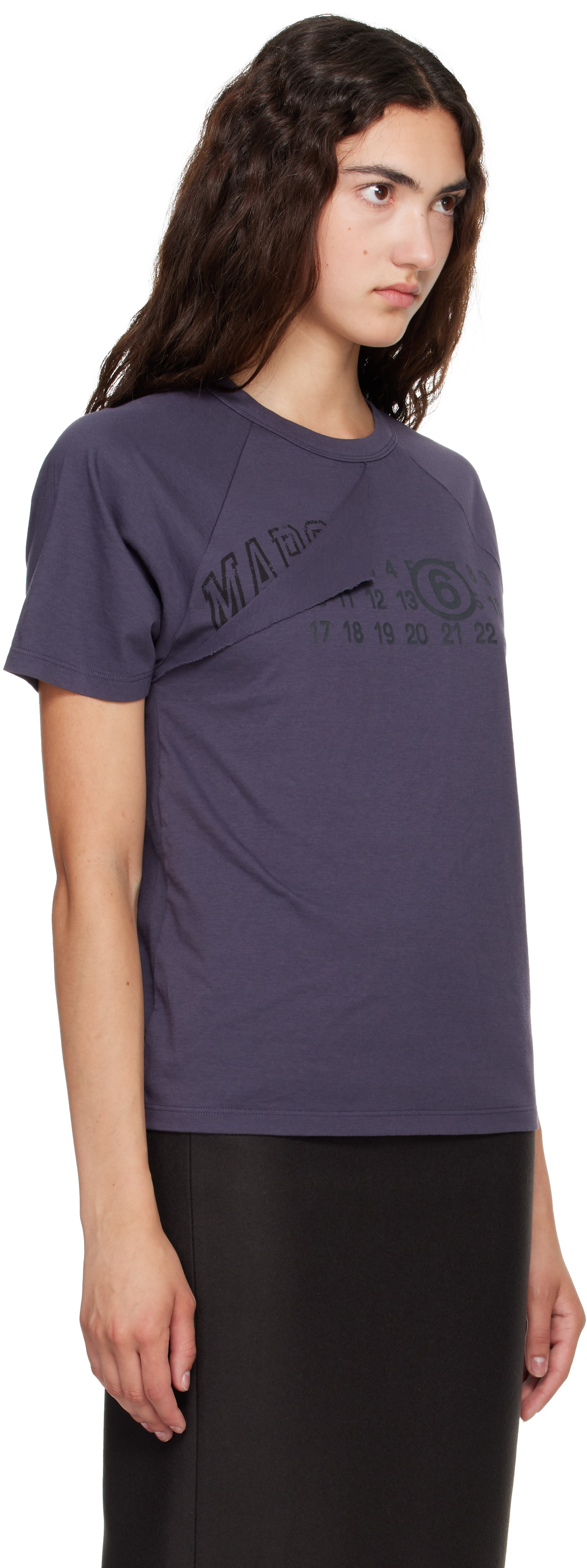 Maison Margiela メッシュ 半袖 Tシャツ ネイビー　シアー MM6 Maison Margiela: Navy Folded Logo T-shirt | SSENSE