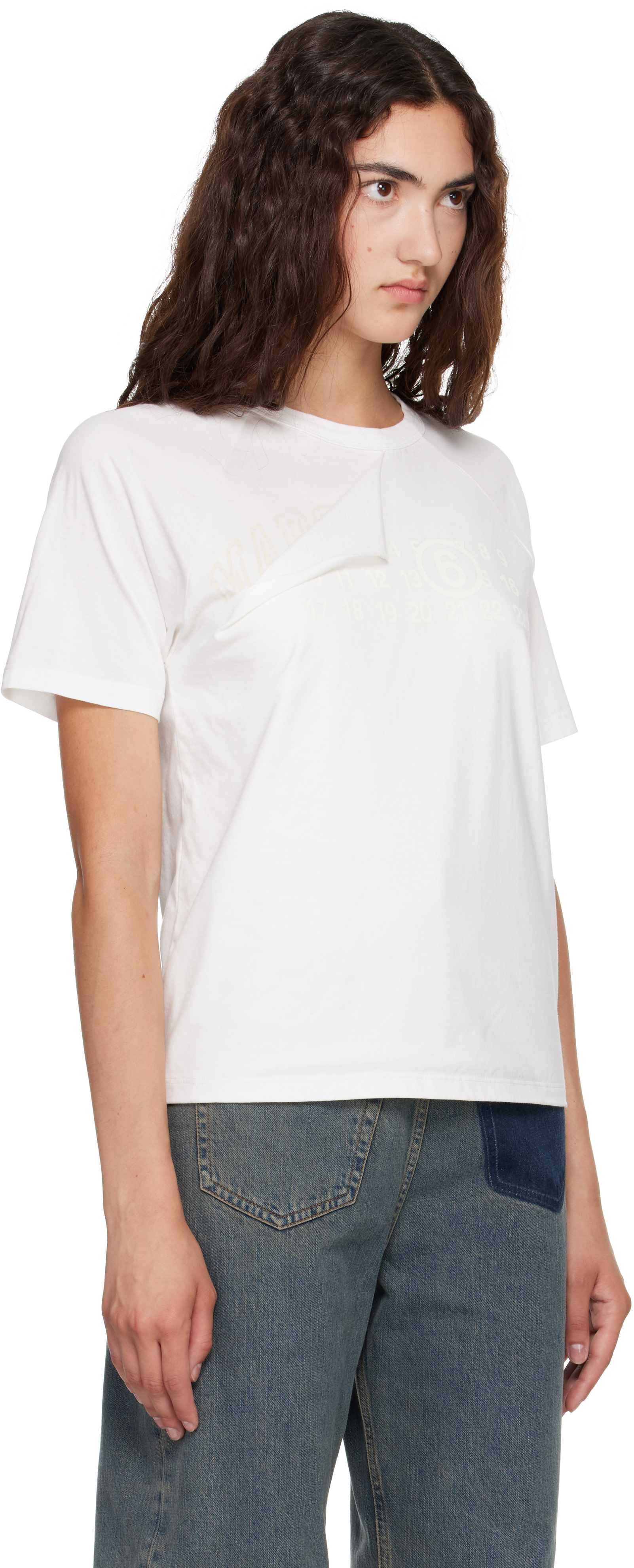 MM6 Maison Margiela: White Folded Logo T-shirt | SSENSE