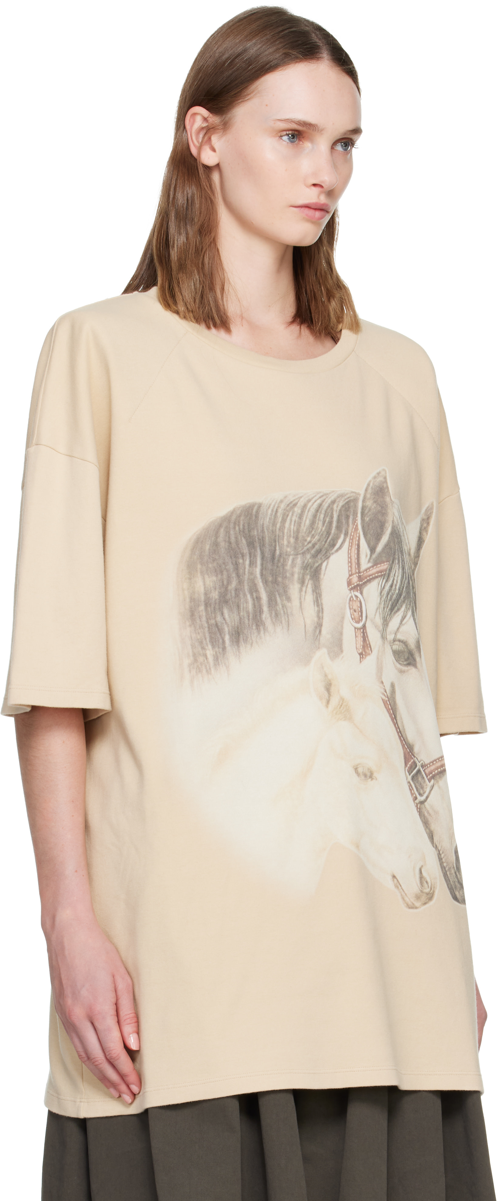 MM6 Maison Margiela: ベージュ Horse Portrait Tシャツ | SSENSE 日本
