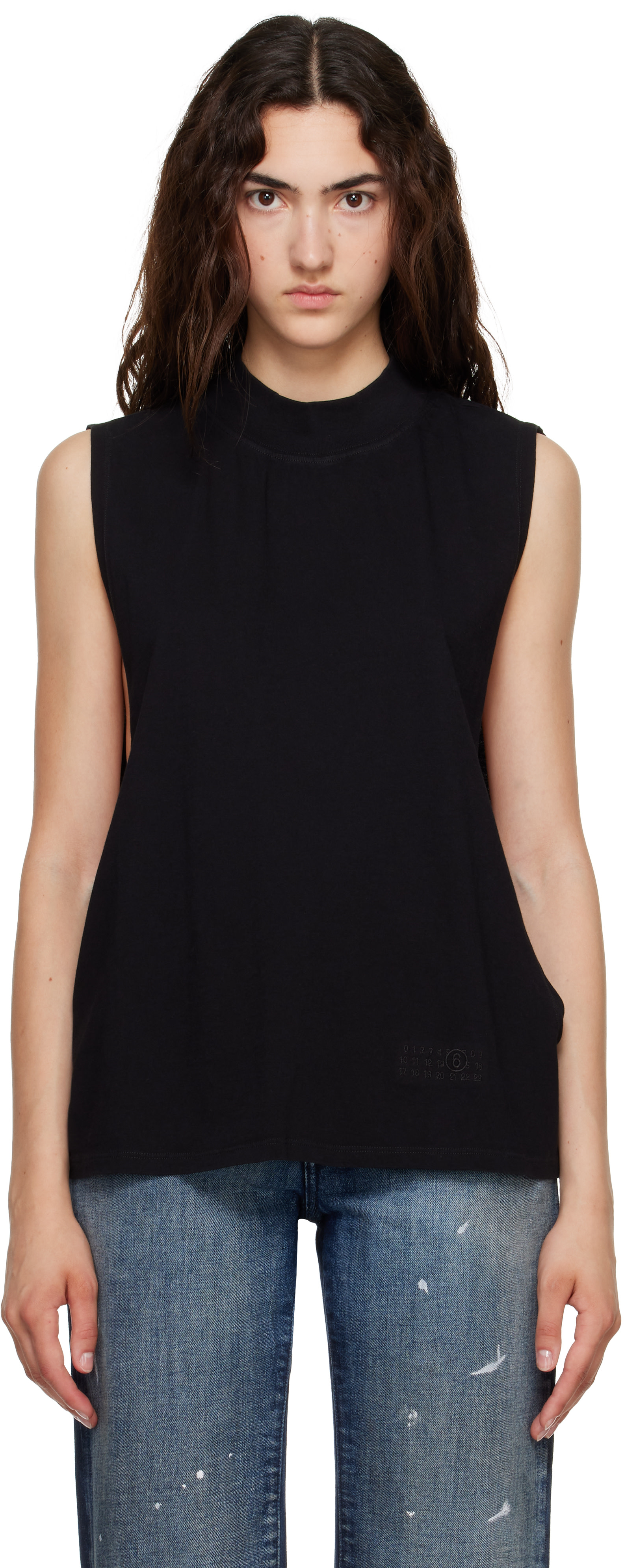MM6 Maison Margiela: Black Cotton Jersey Sleeveless Top | SSENSE