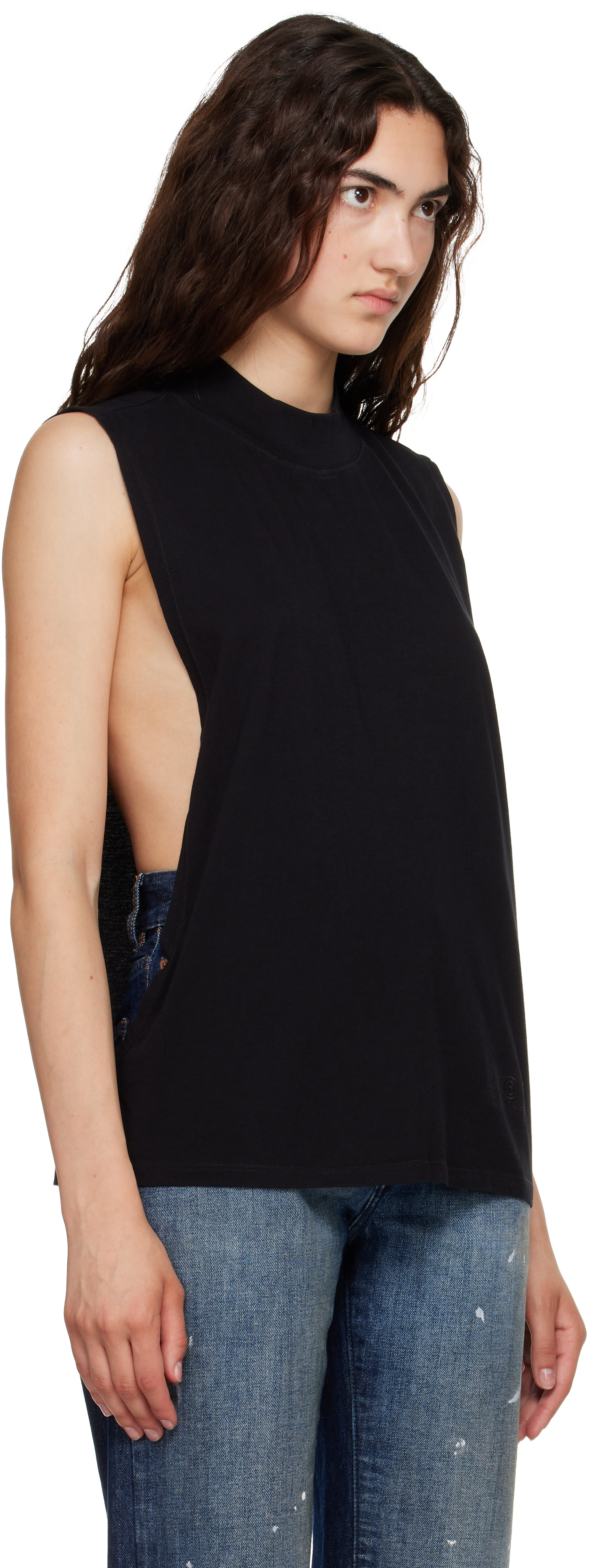 MM6 Maison Margiela: Black Cotton Jersey Sleeveless Top | SSENSE