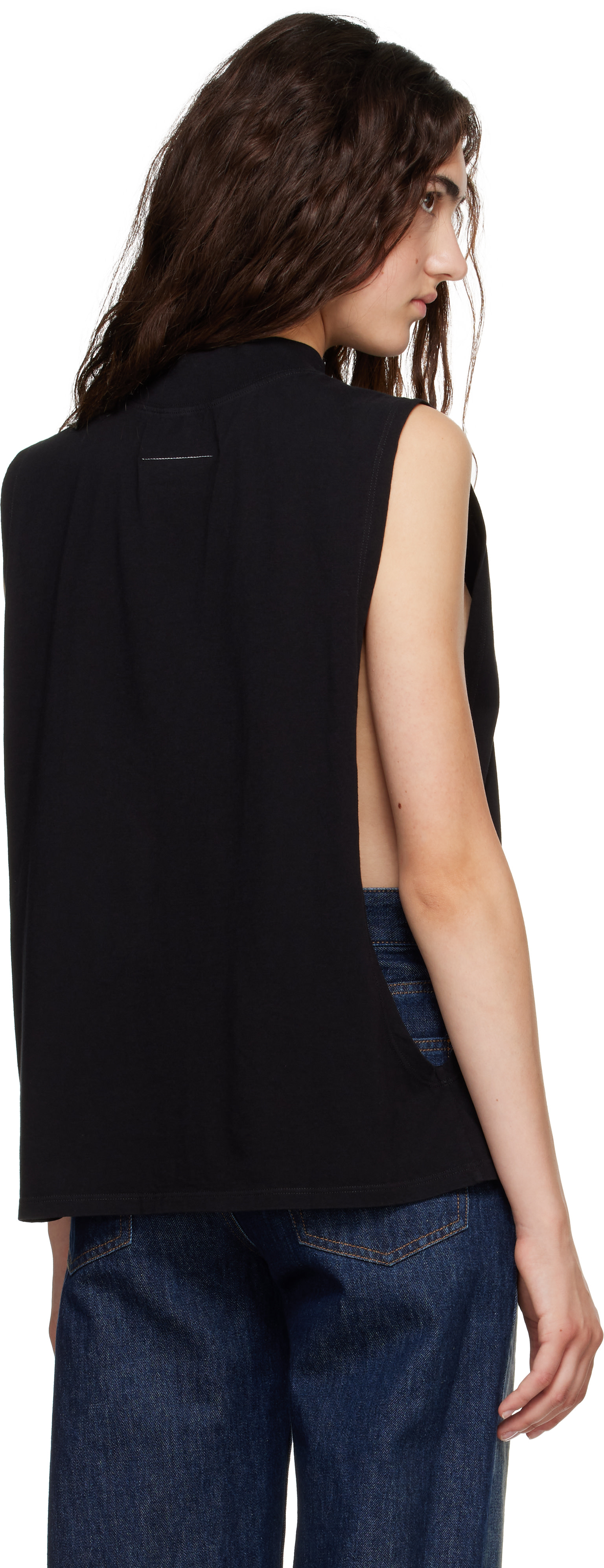 MM6 Maison Margiela: Black Cotton Jersey Sleeveless Top | SSENSE
