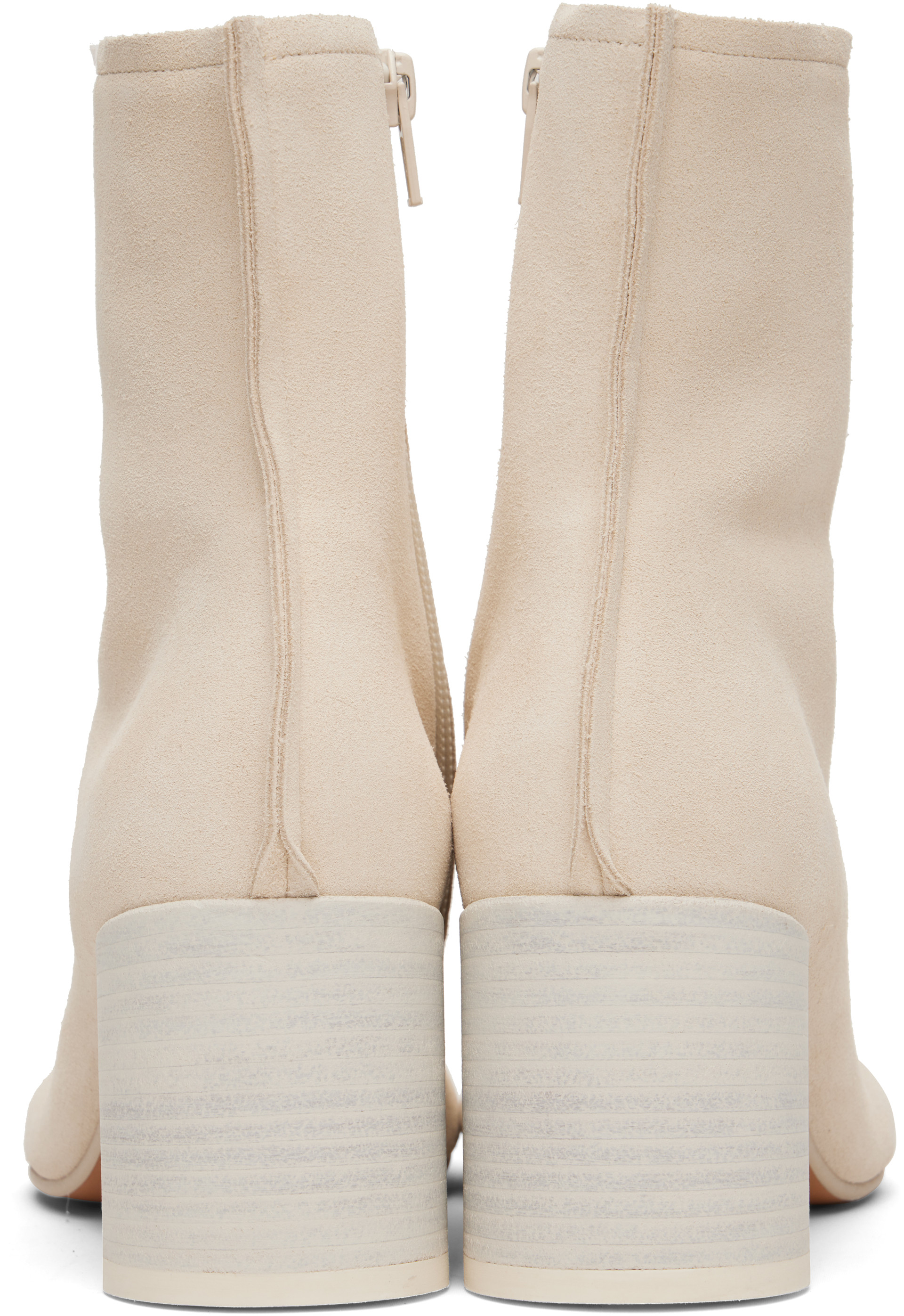MM6 Maison Margiela: Off-White Suede Anatomic Stitch Toe Ankle